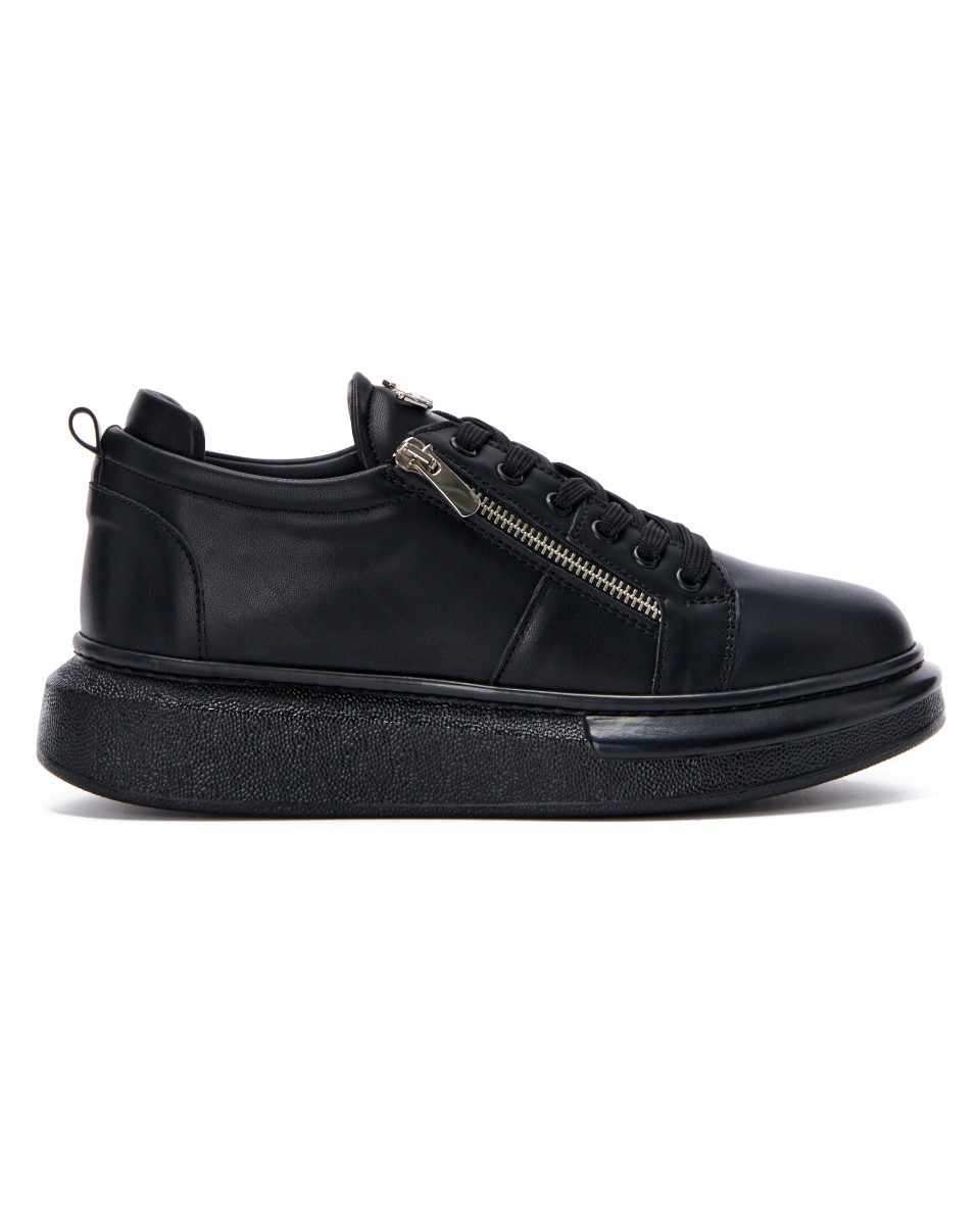 Chunky Sneakers Designer Zipper Shoes Black - Black