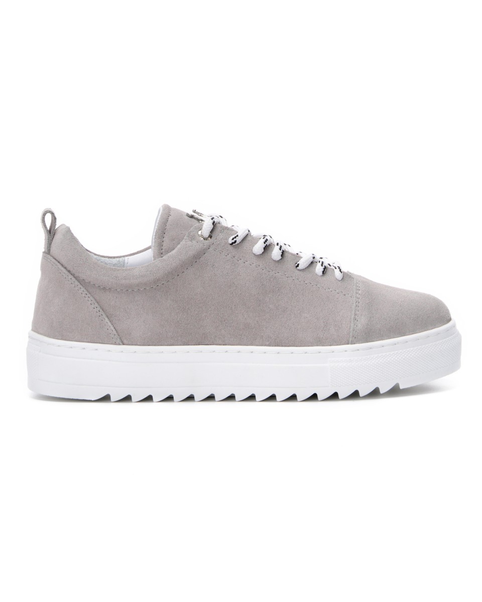 Herren Low Top Sneakers Lederschuhe in grau