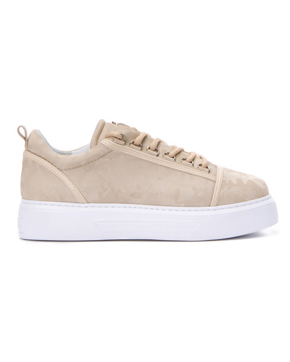 Herren Low Top Sneakers Schuhe mit Krone in Camouflage Taupe