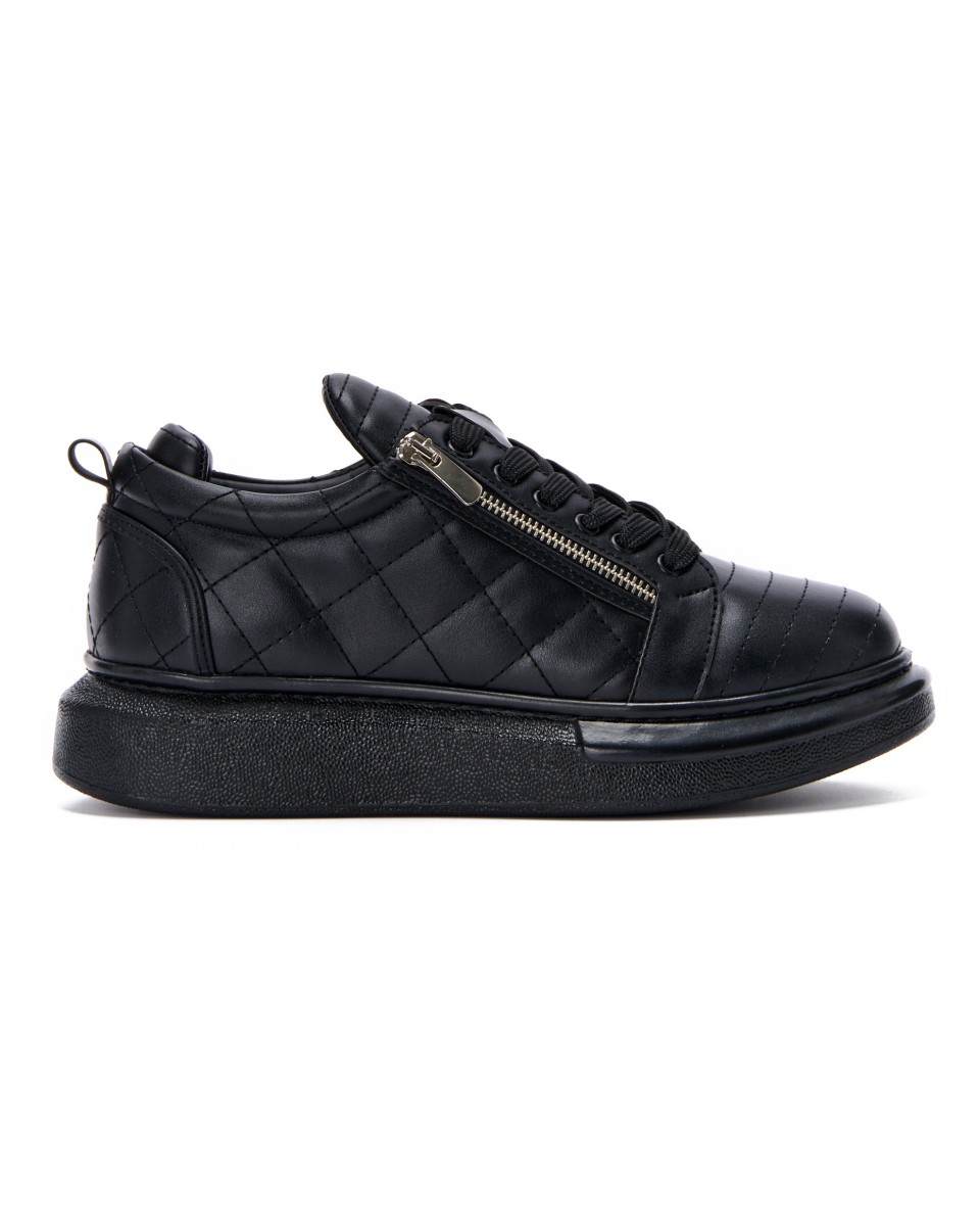 Heren Chunky Sneakers Genaaid en Geritst in Zwart - Zwart