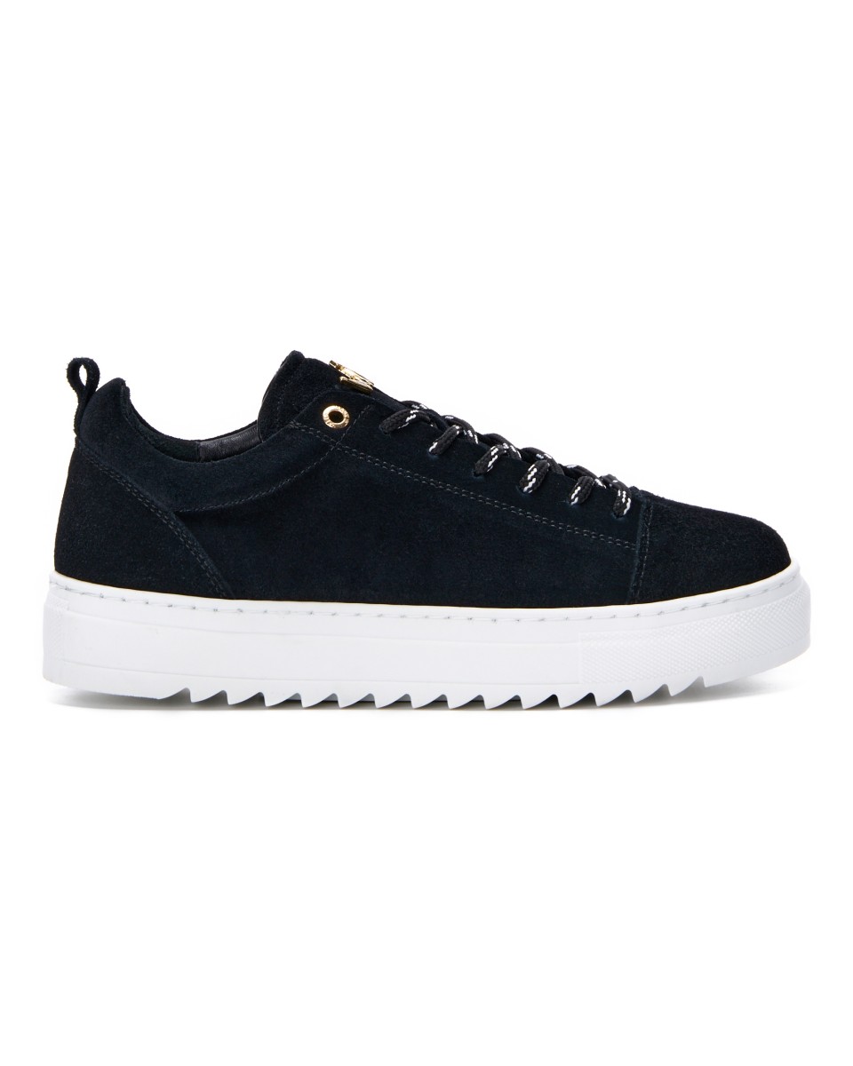 Hombre Bajo-Top Sneakers Cuero Genuino Zapatos Negro - Negro