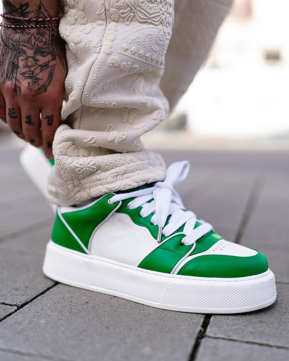 Men's Bicolor High Trainers in Green-White