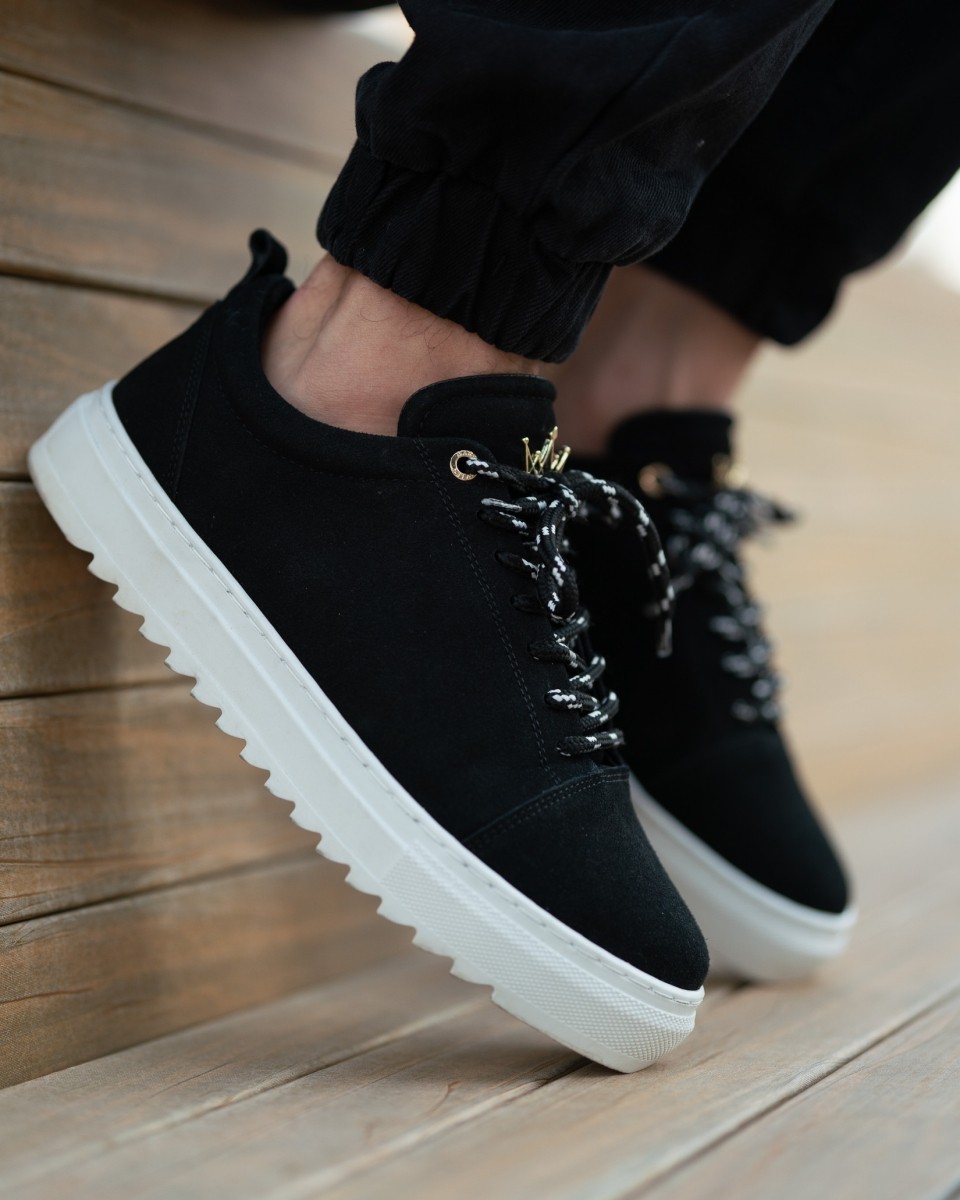 Men’s Low Top Suede Sneakers Shoes Black