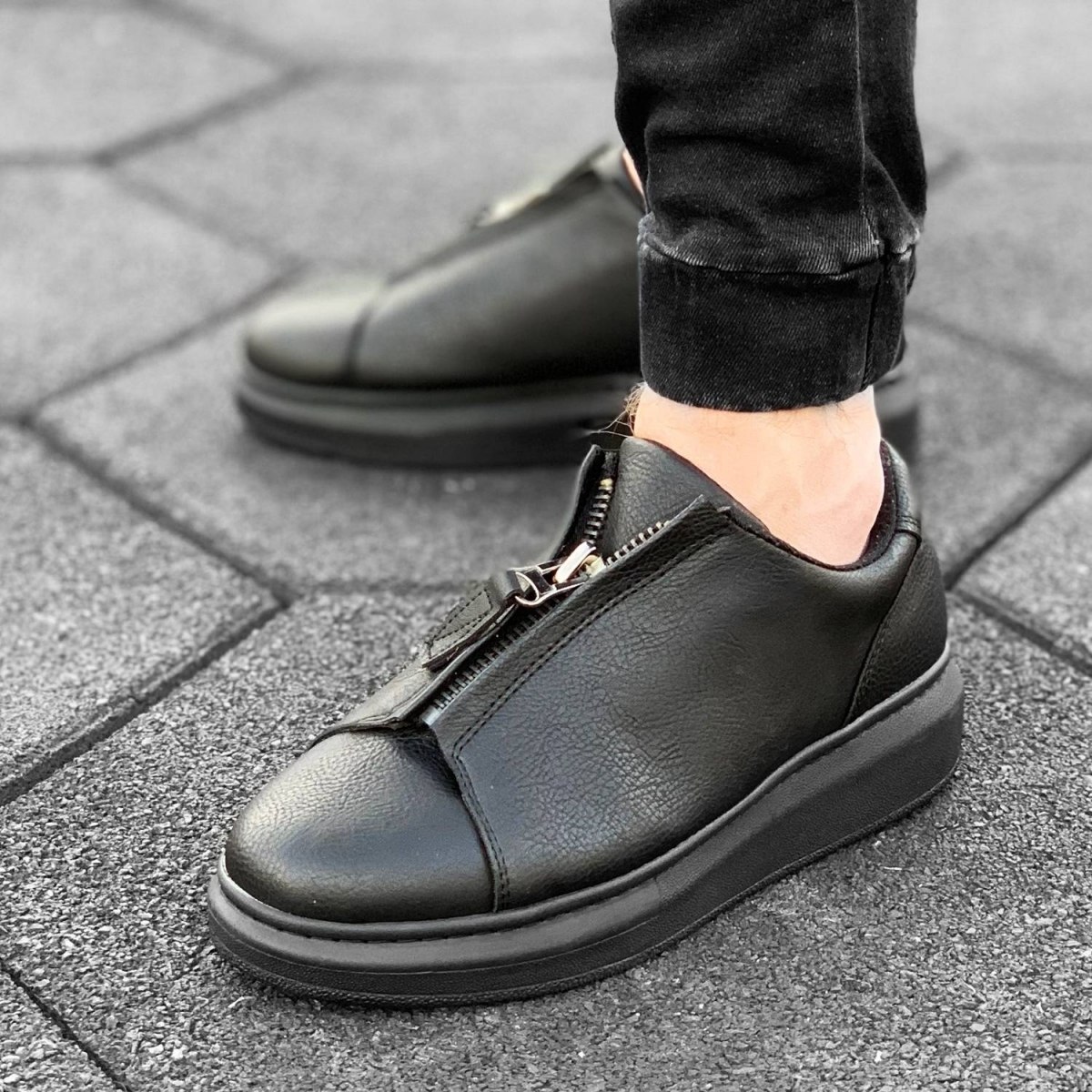 Zip-Up Sneakers in Black