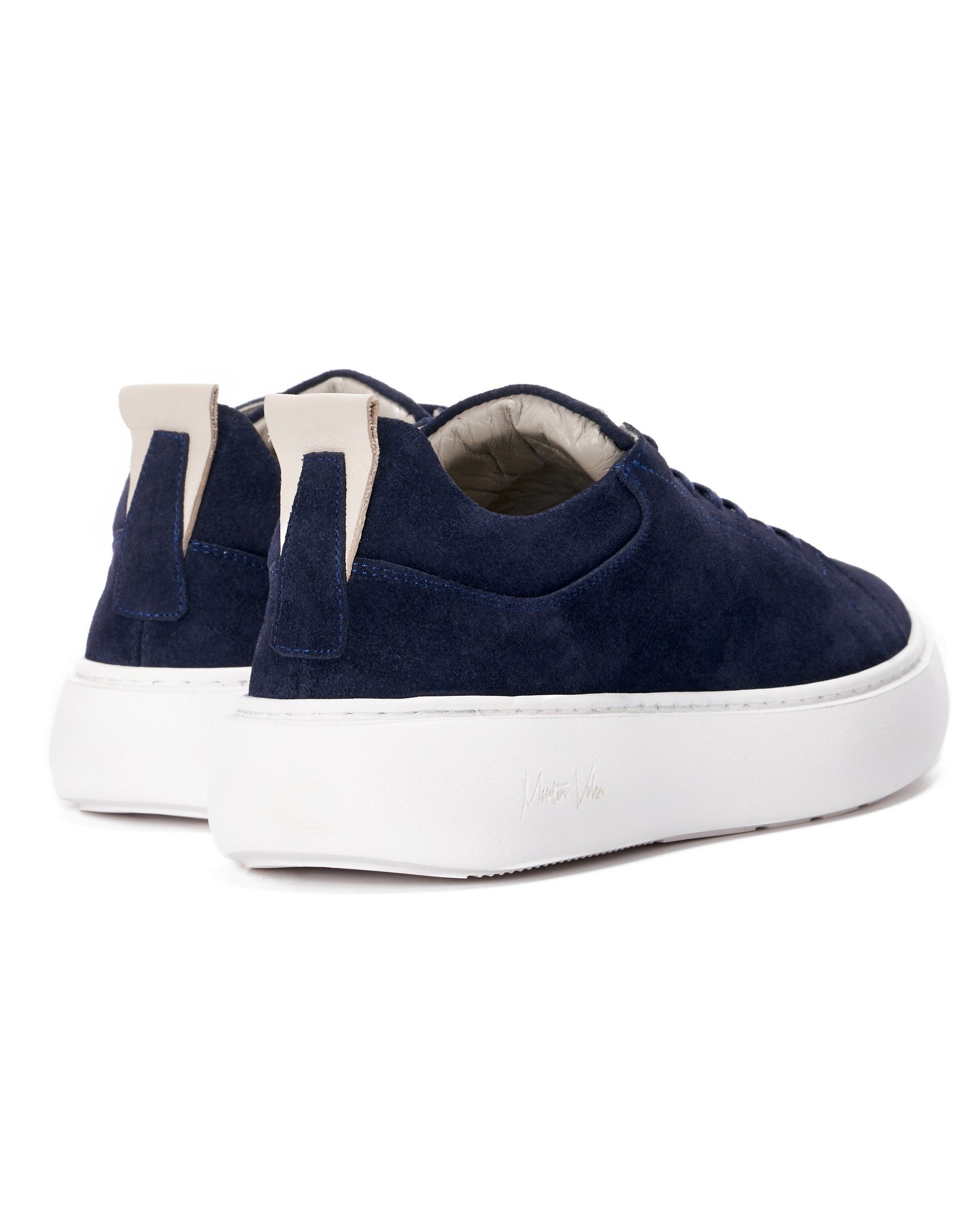 Blue suede sneakers with collar accessory