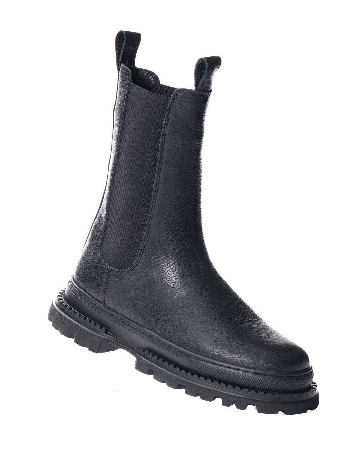 Vollständige schwarze Lederstiefel