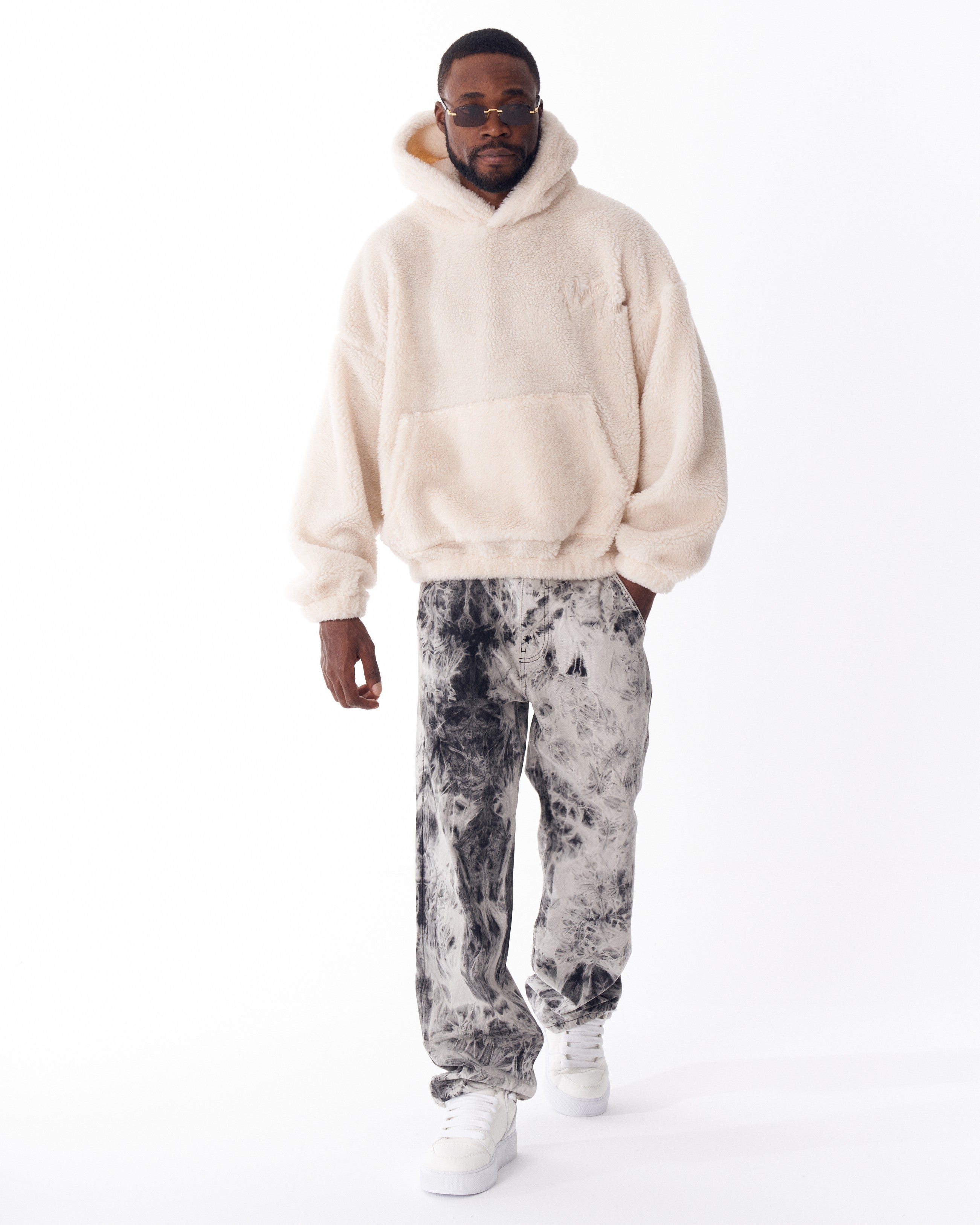 Men's Beige Plush Hoodie