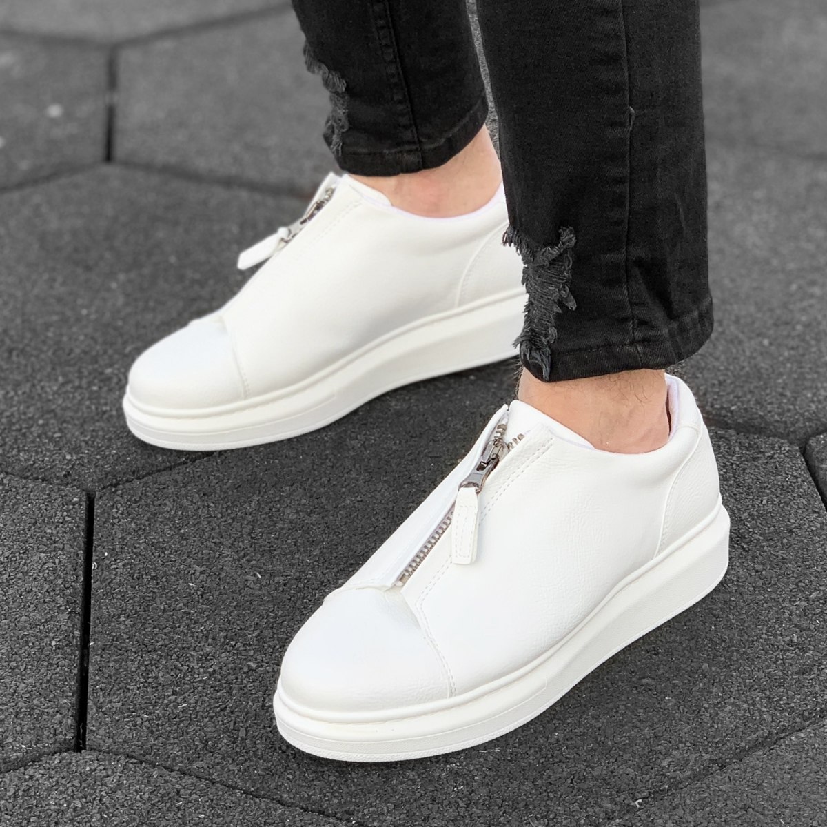 Zip-Up Sneakers in White Color White Size 40