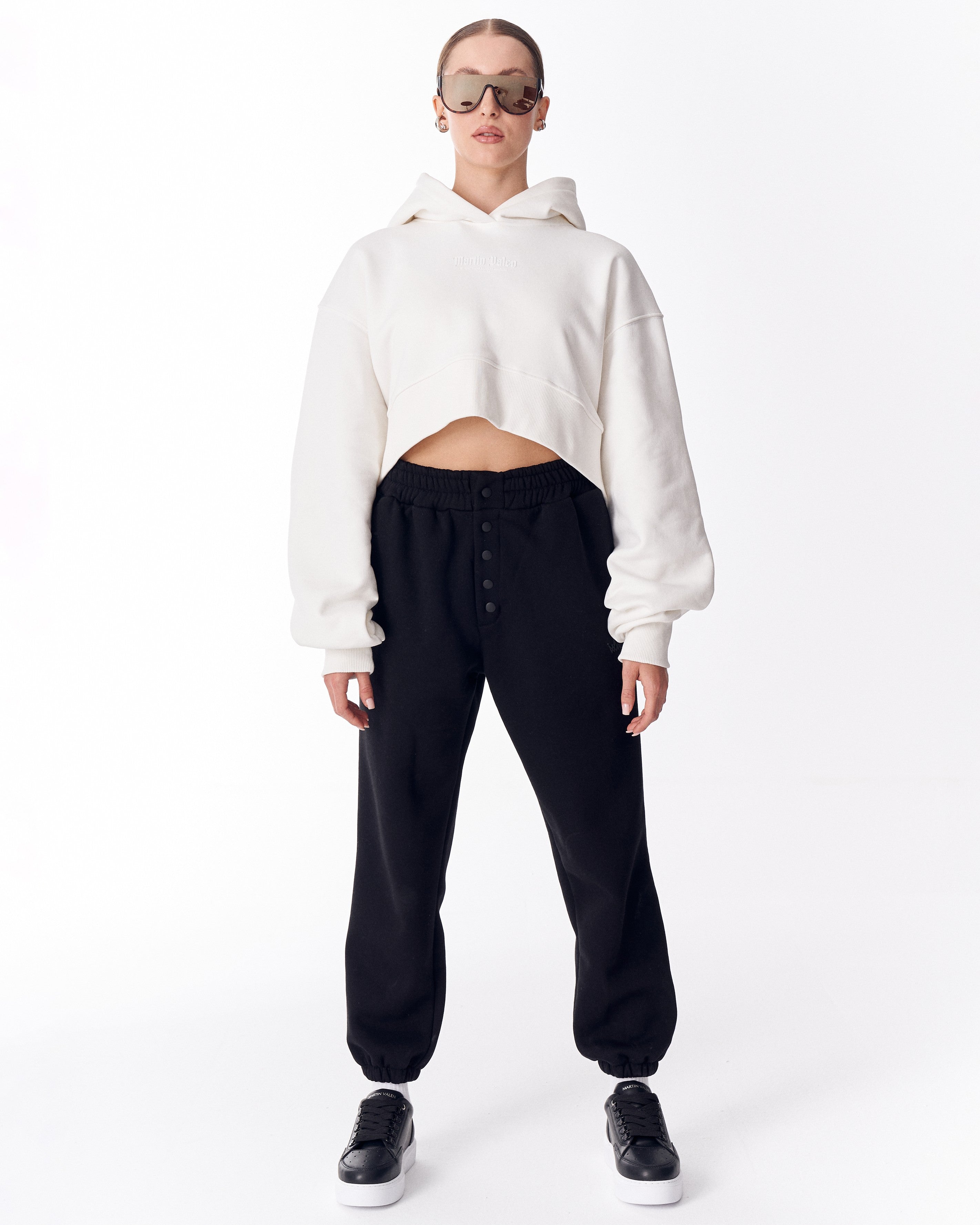 Damen Oversized Crop-Hoodie in Weiß | MV