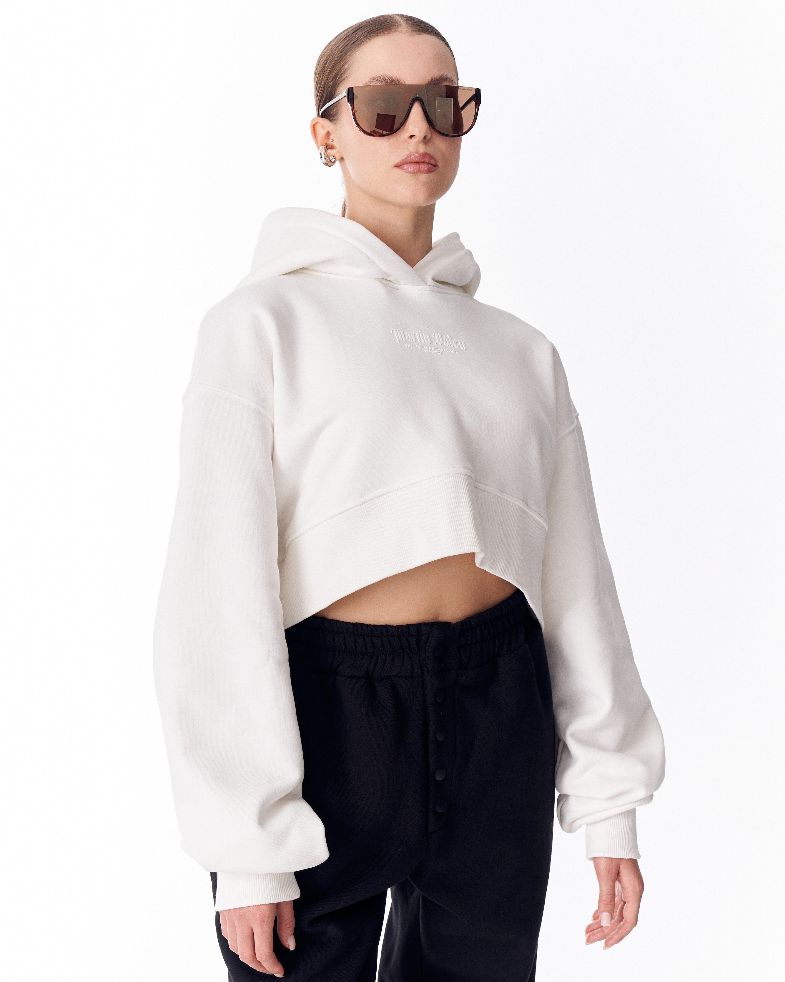 Damen Oversized Crop-Hoodie in Weiß | MV