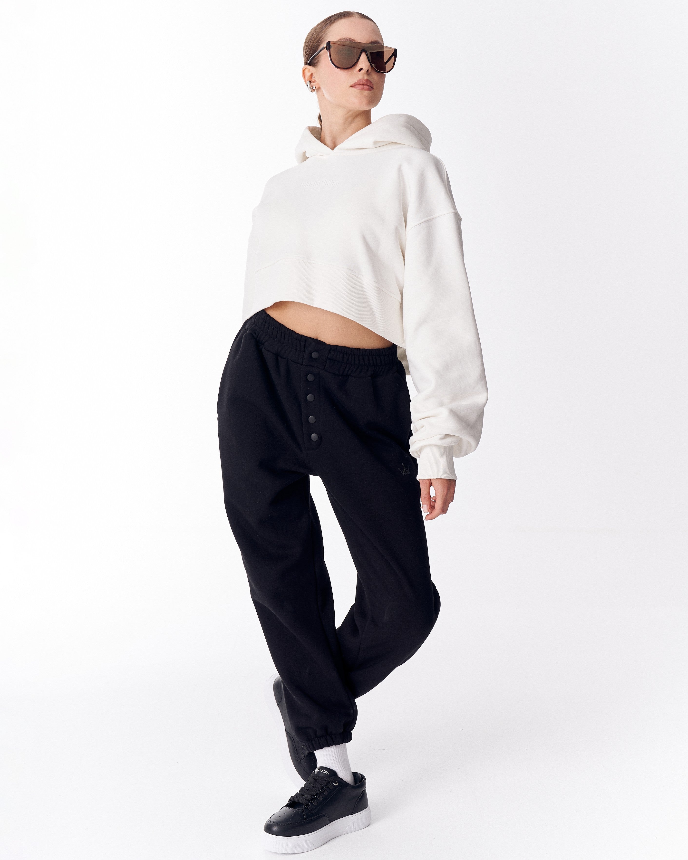 Damen Oversized Crop-Hoodie in Weiß | MV