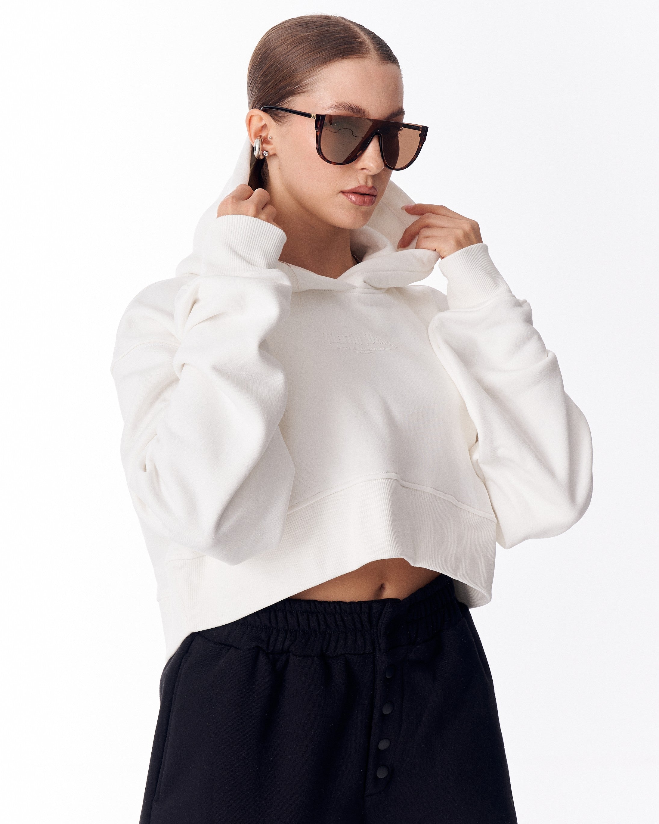 Damen Oversized Crop-Hoodie in Weiß | MV