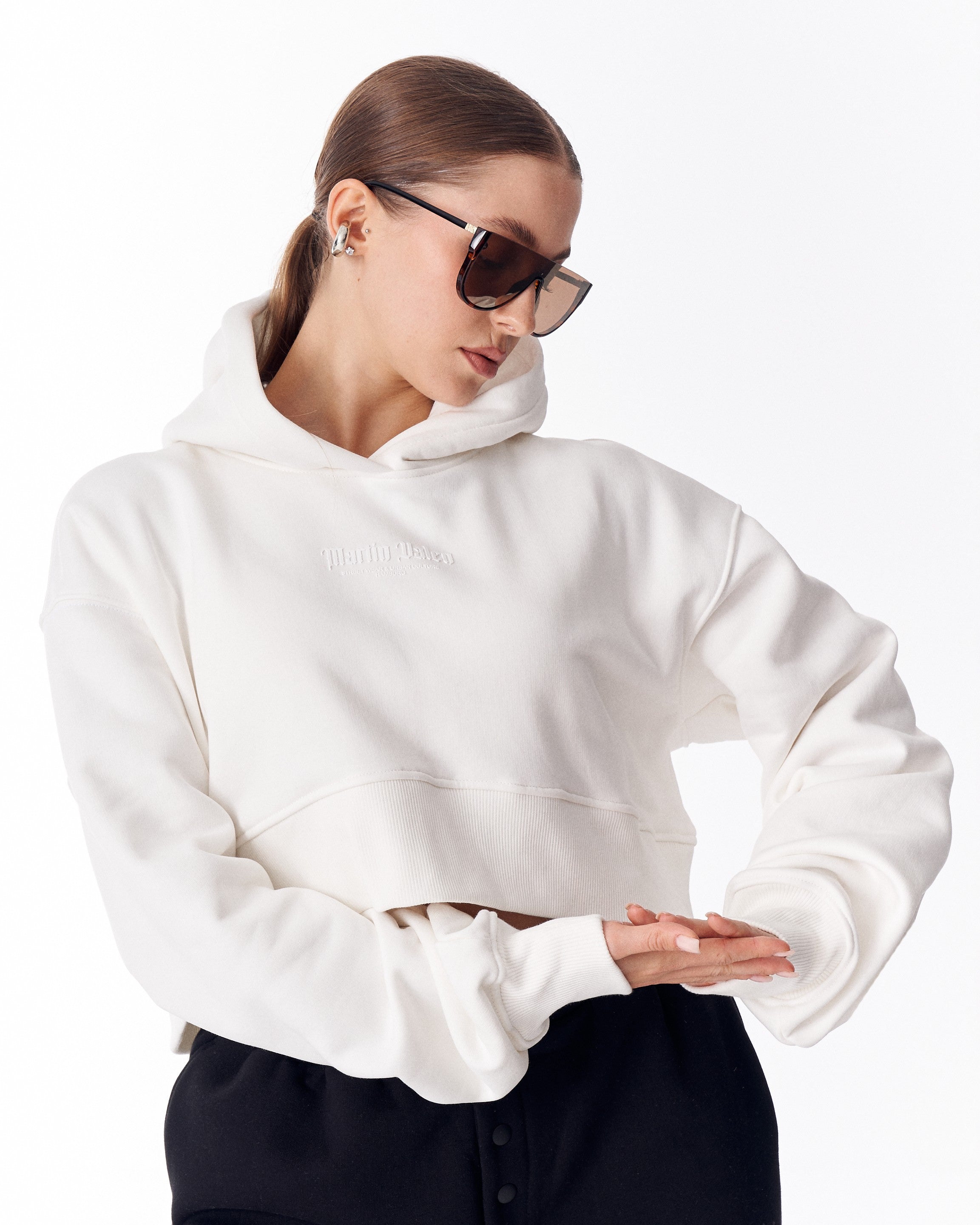 Damen Oversized Crop-Hoodie in Weiß | MV