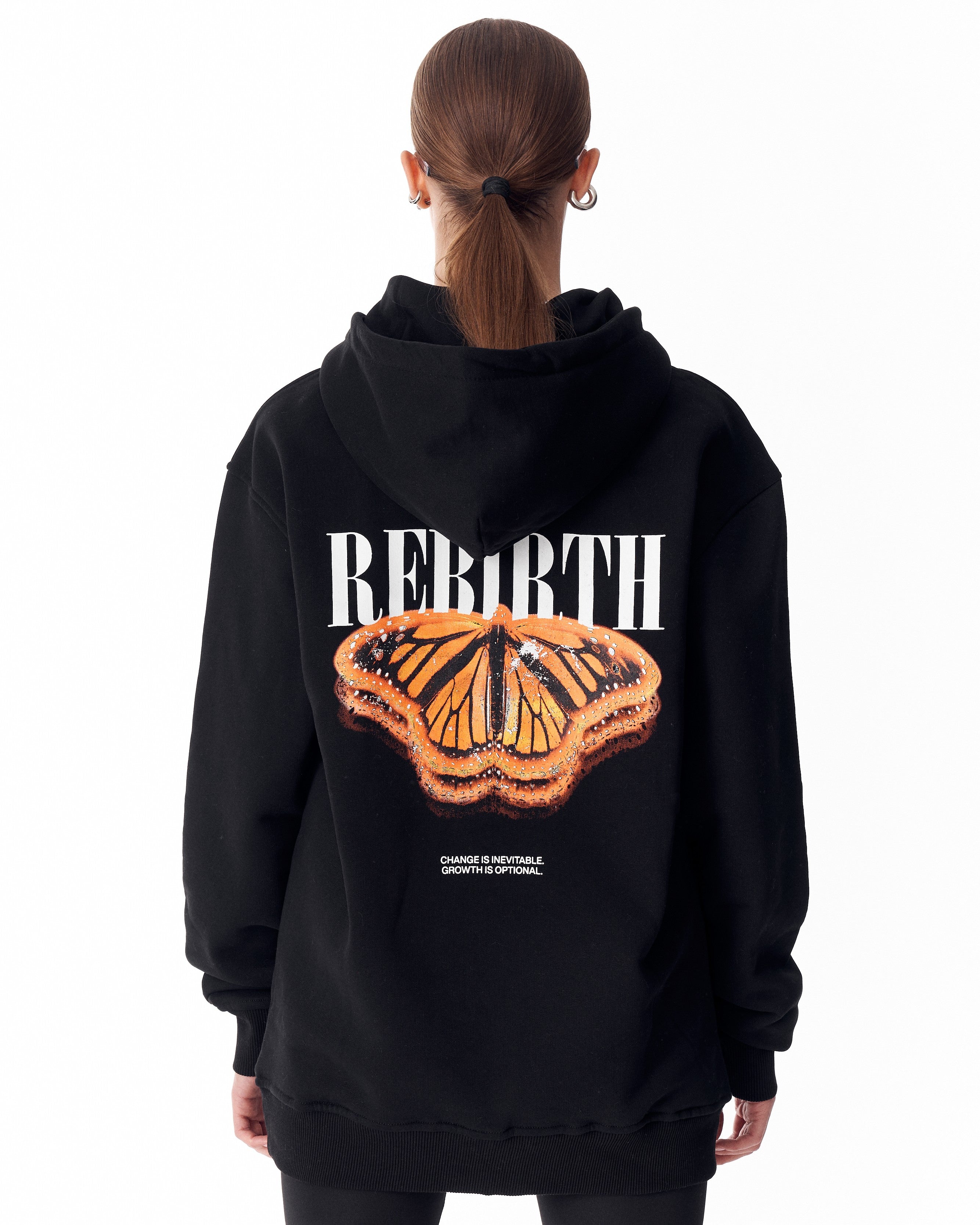 Оверсайз худи Rebirth Orange чёрного цвета с 3D-принтом | MV