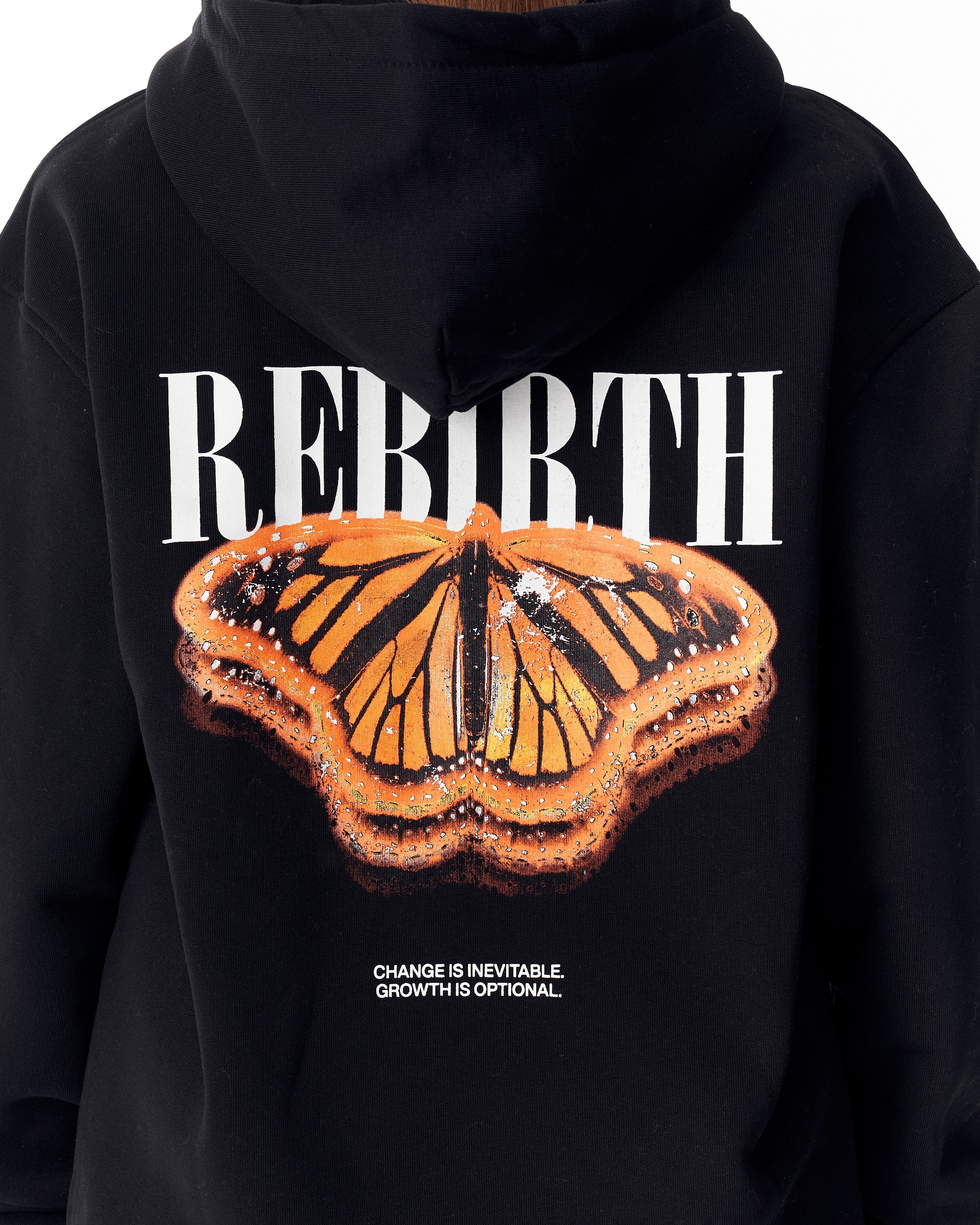 Оверсайз худи Rebirth Orange чёрного цвета с 3D-принтом | MV