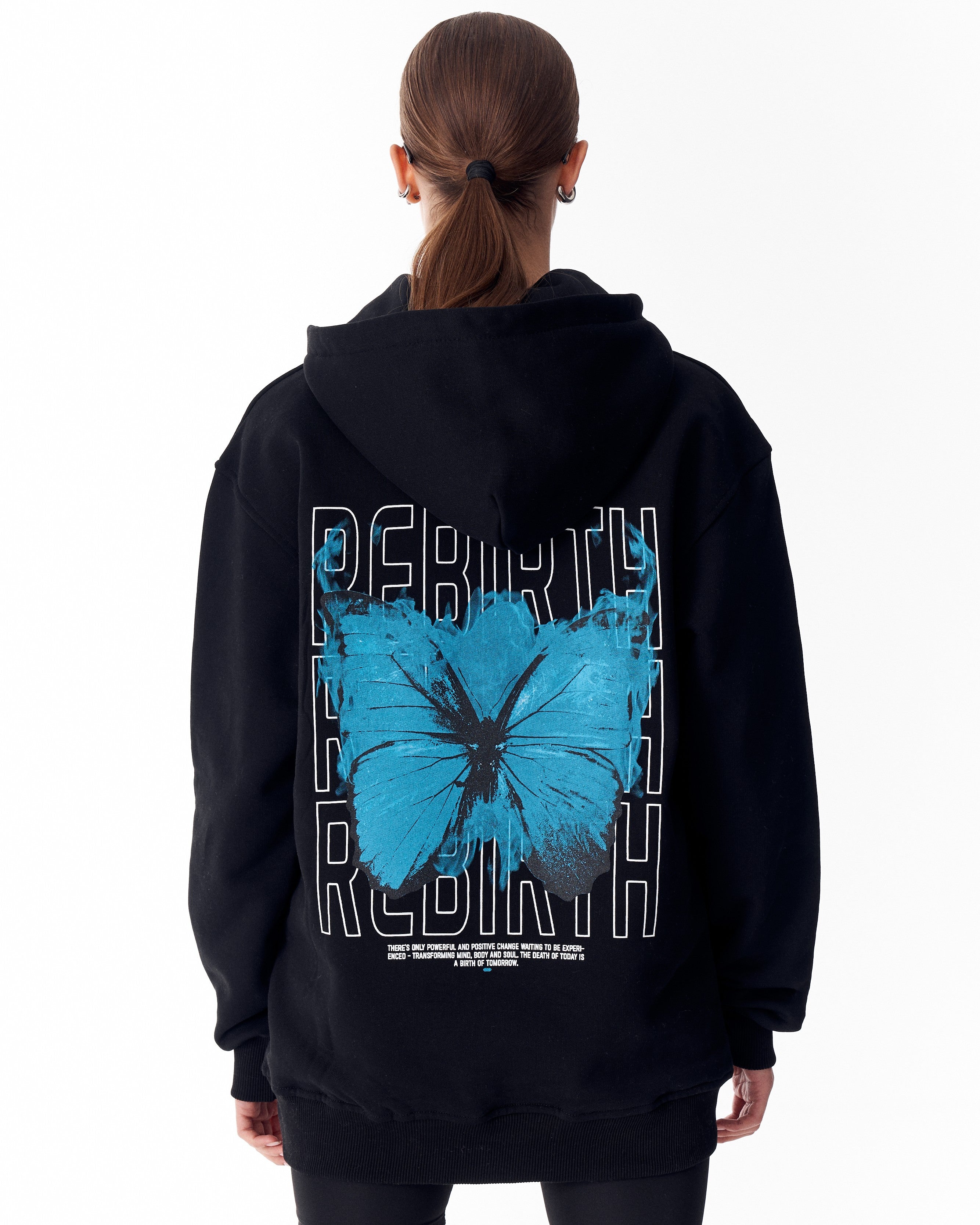 Butterfly Rebirth Oversized Schwarzer Hoodie | MV