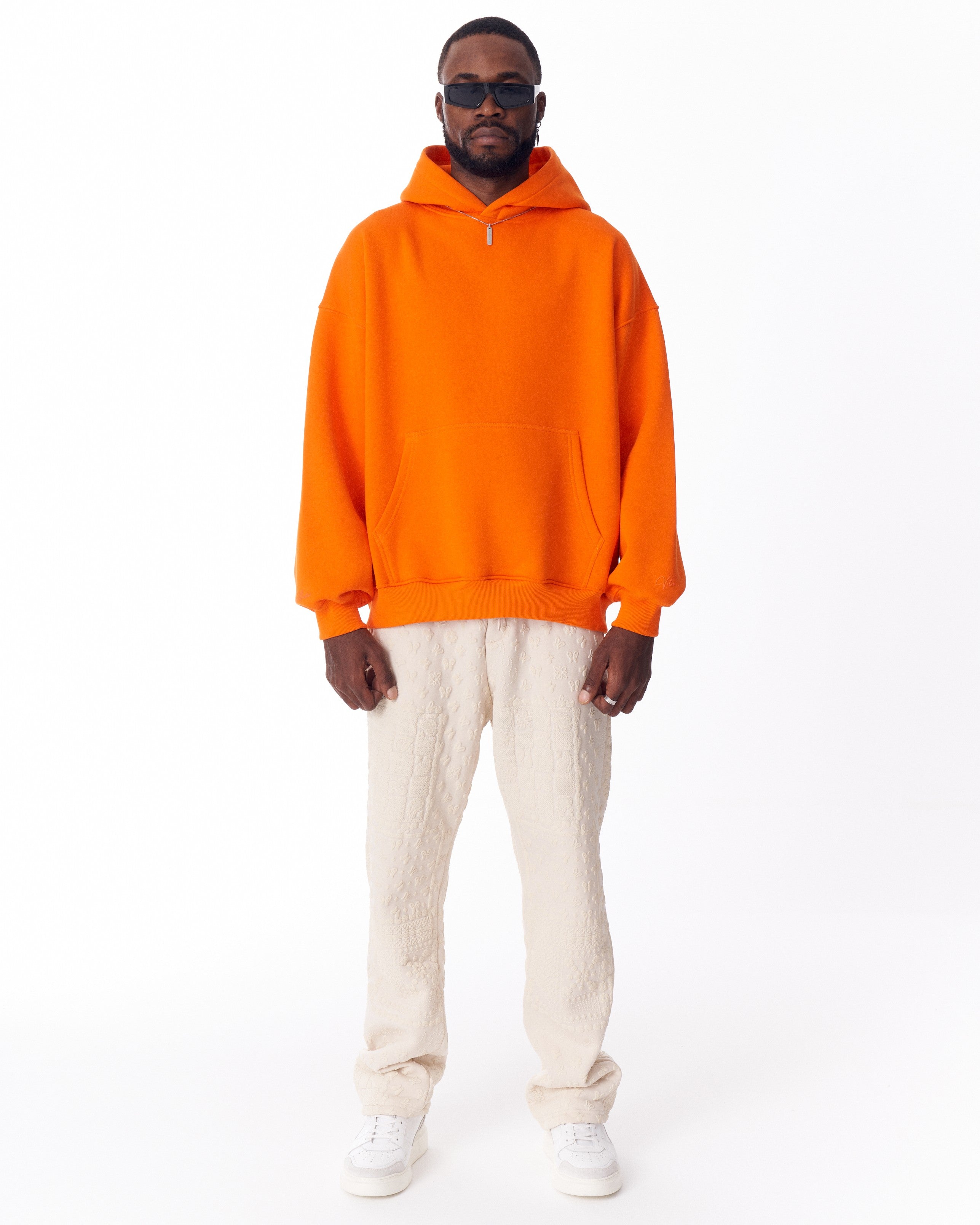 Hoodie Oversize Naranja Minimalista con Estampado en las Mangas