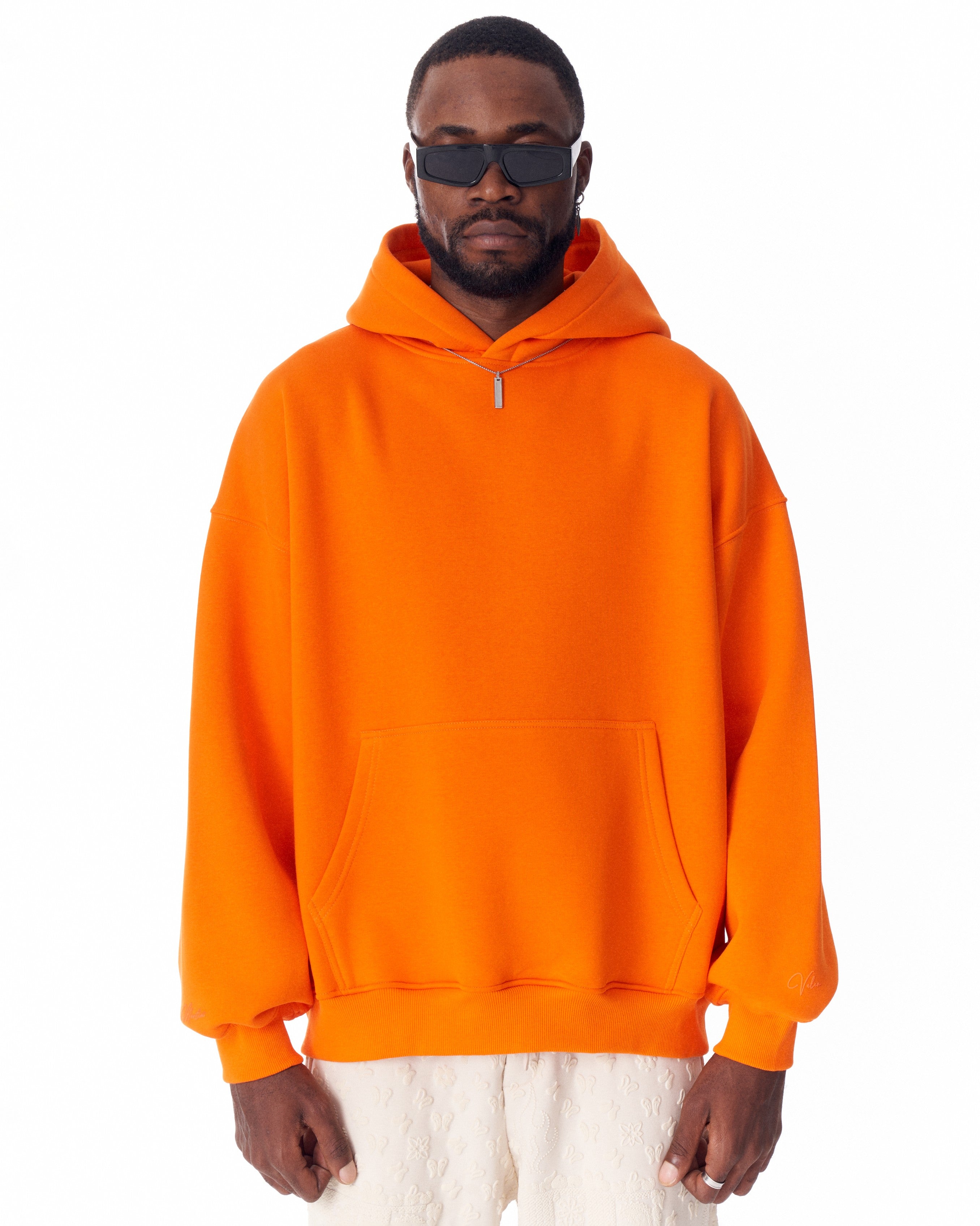 Hoodie Oversize Naranja Minimalista con Estampado en las Mangas