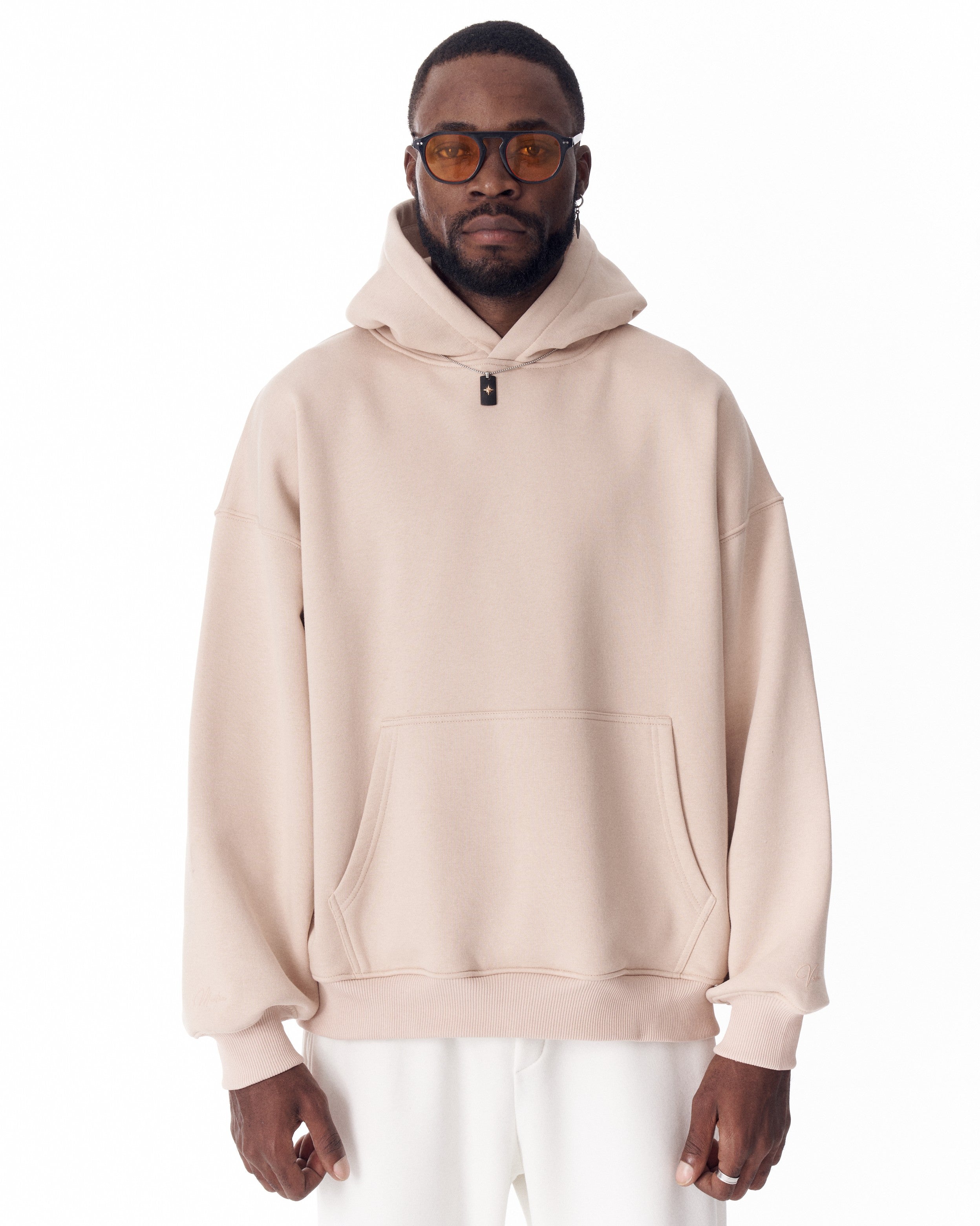 Hoodie Oversize Beige Minimalista con Estampado en las Mangas