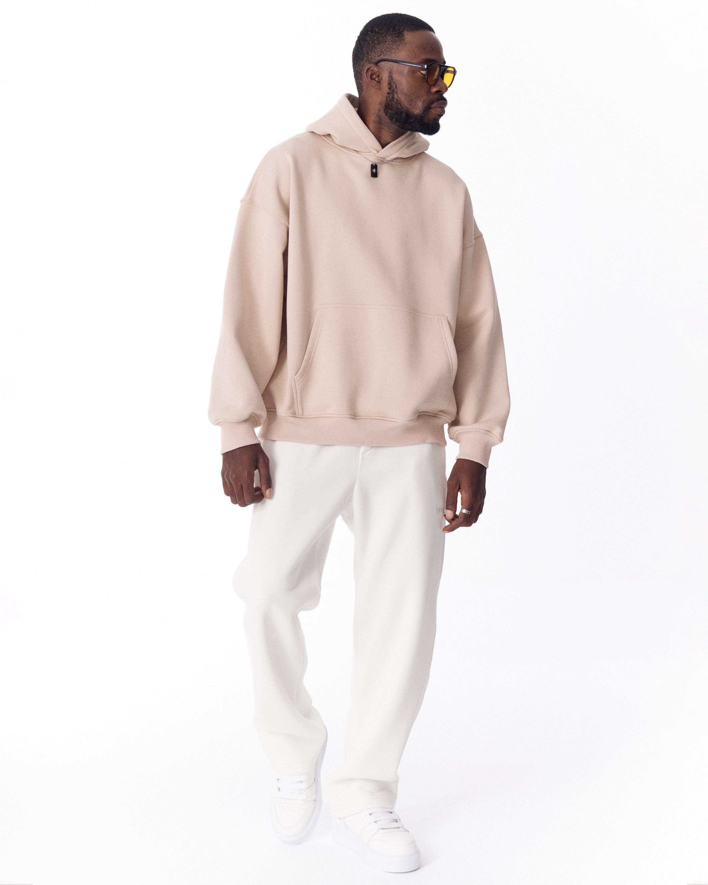 Hoodie Oversize Beige Minimalista con Estampado en las Mangas