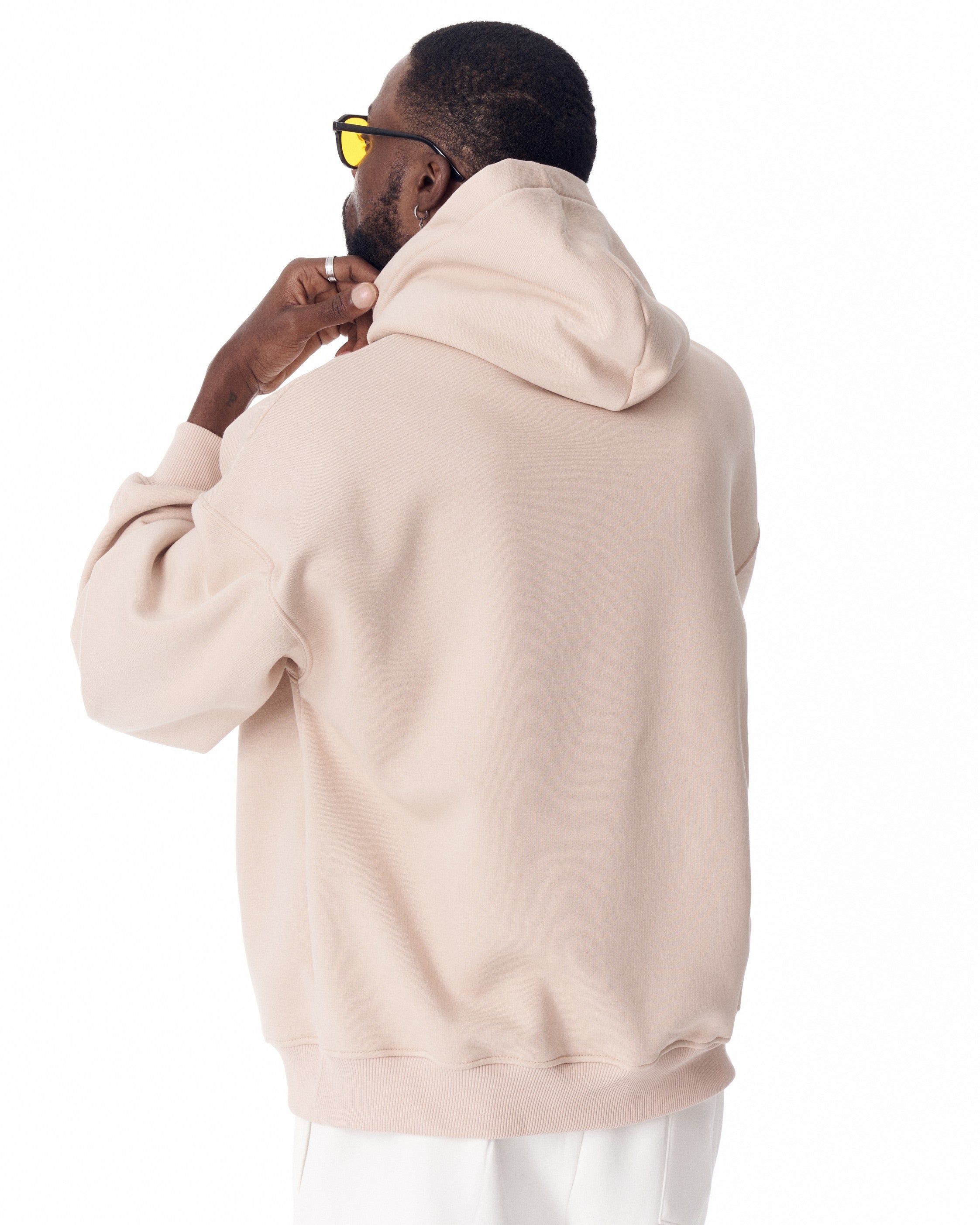 Hoodie Oversize Beige Minimalista con Estampado en las Mangas