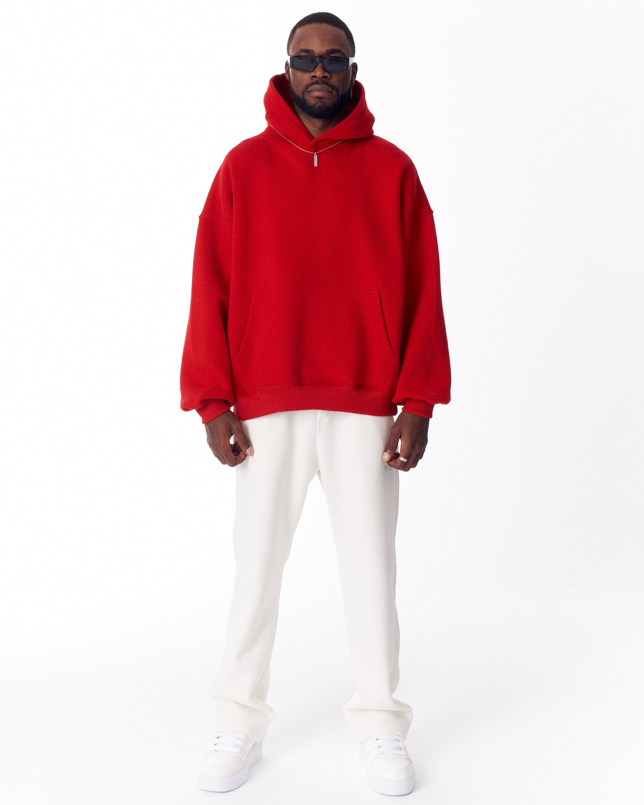 Moletom Oversized Vermelho Minimalista com Estampa nas Mangas