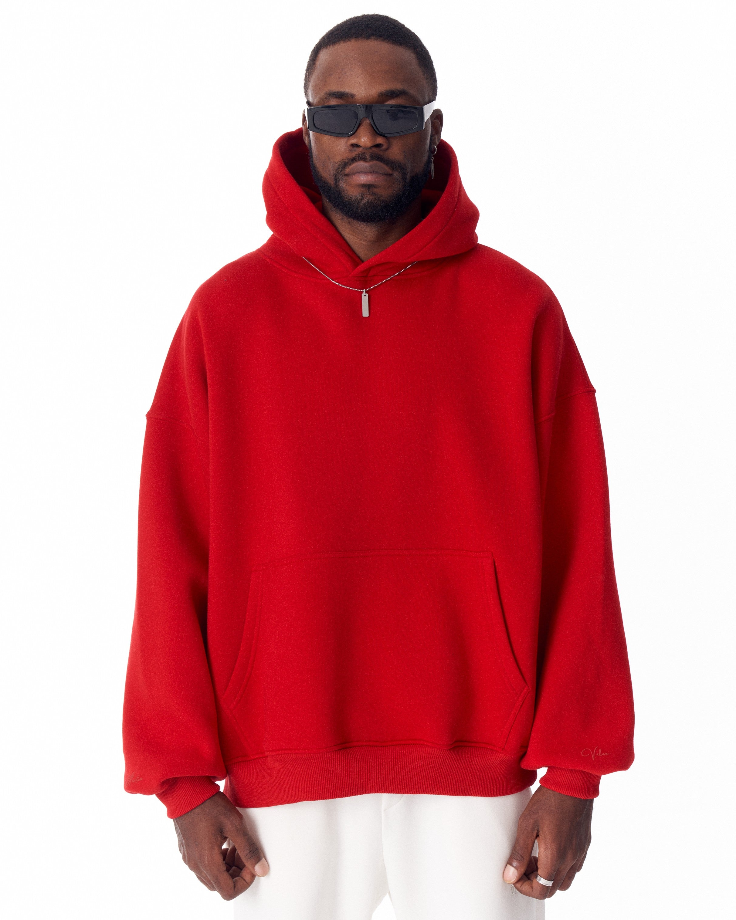 Moletom Oversized Vermelho Minimalista com Estampa nas Mangas