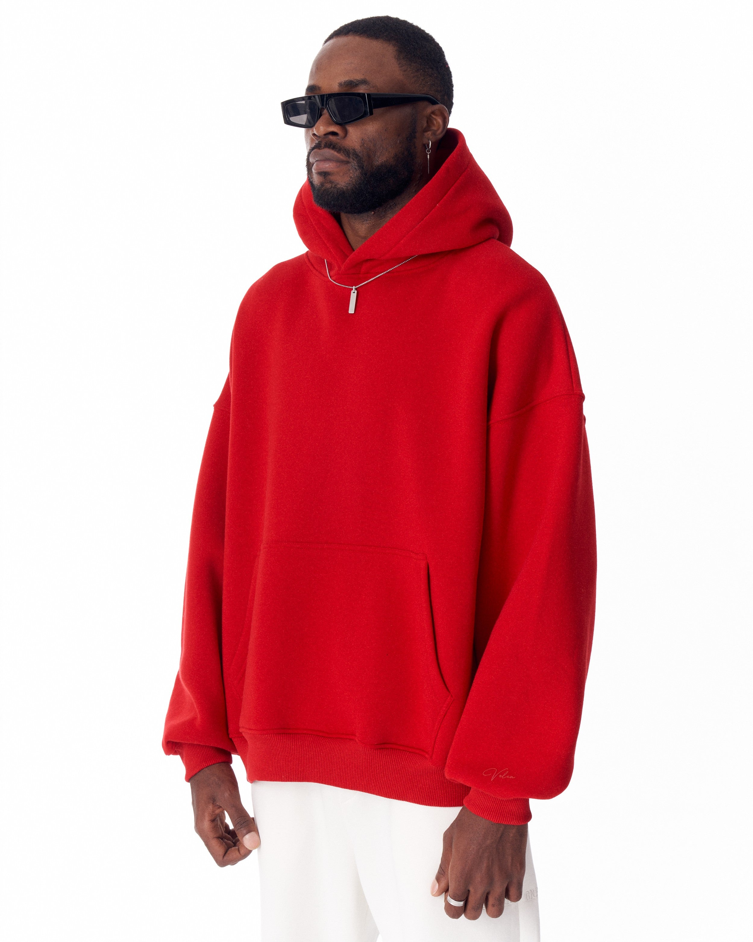 Moletom Oversized Vermelho Minimalista com Estampa nas Mangas