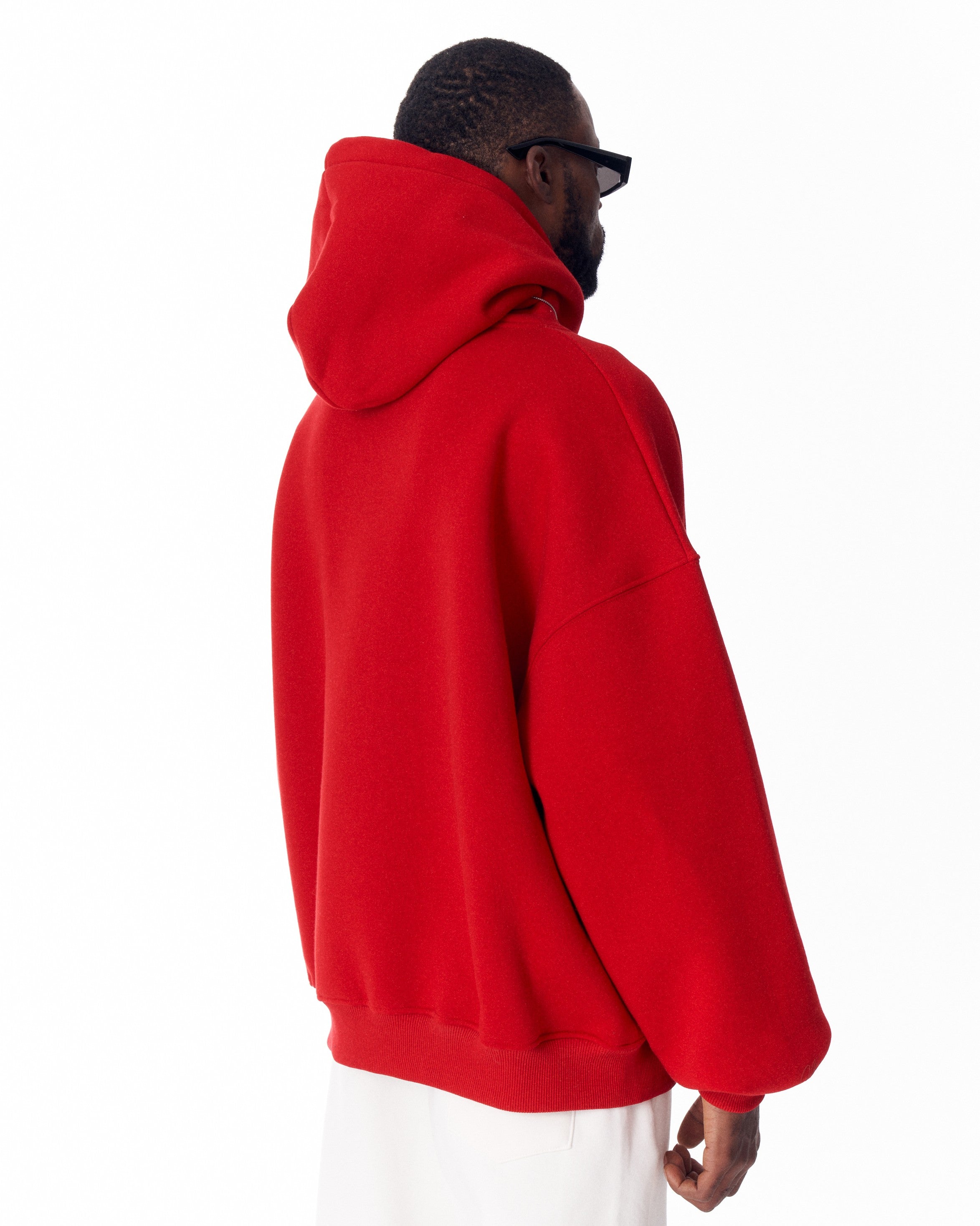 Moletom Oversized Vermelho Minimalista com Estampa nas Mangas