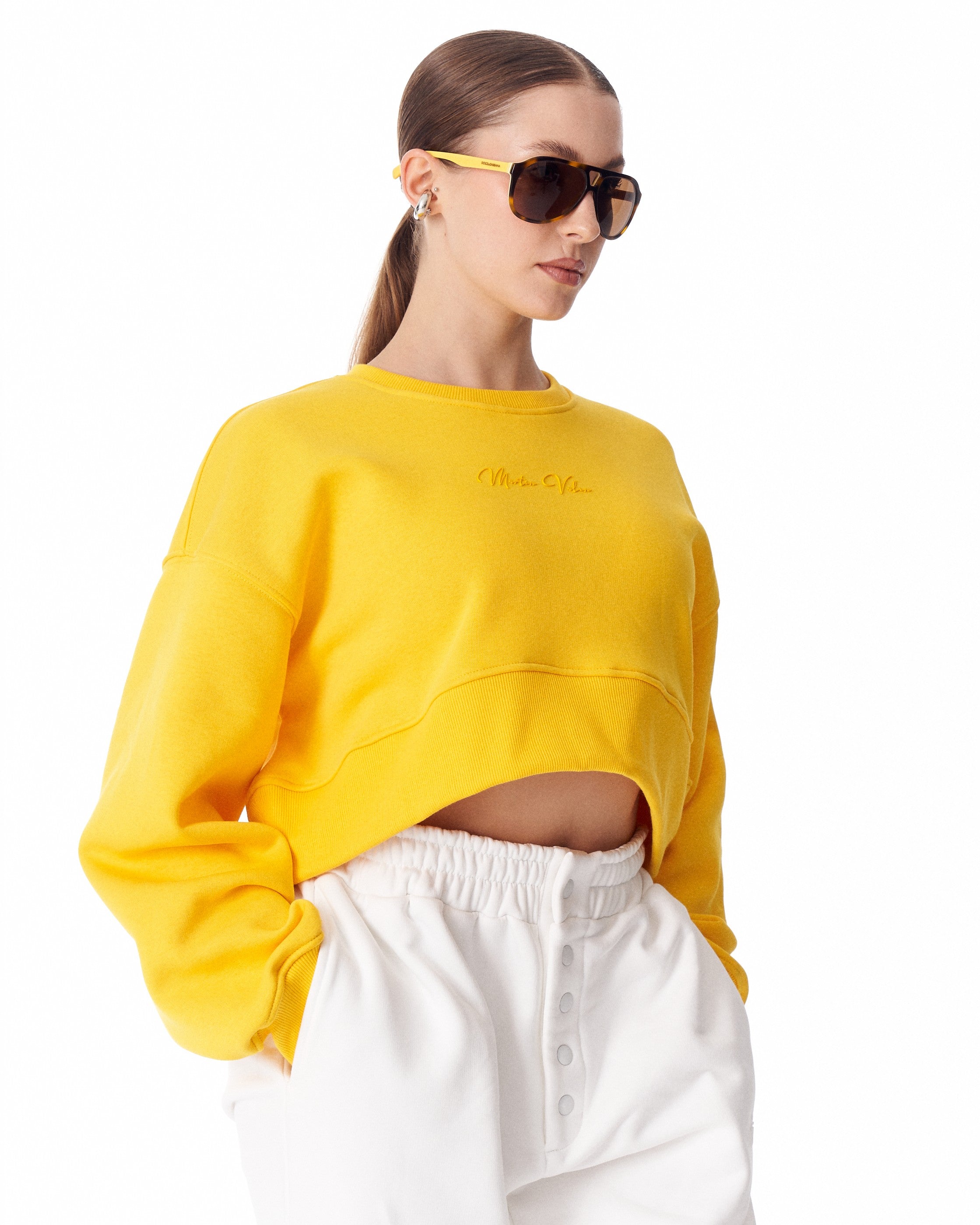 Felpa Crop Oversize da Donna Gialla | MV