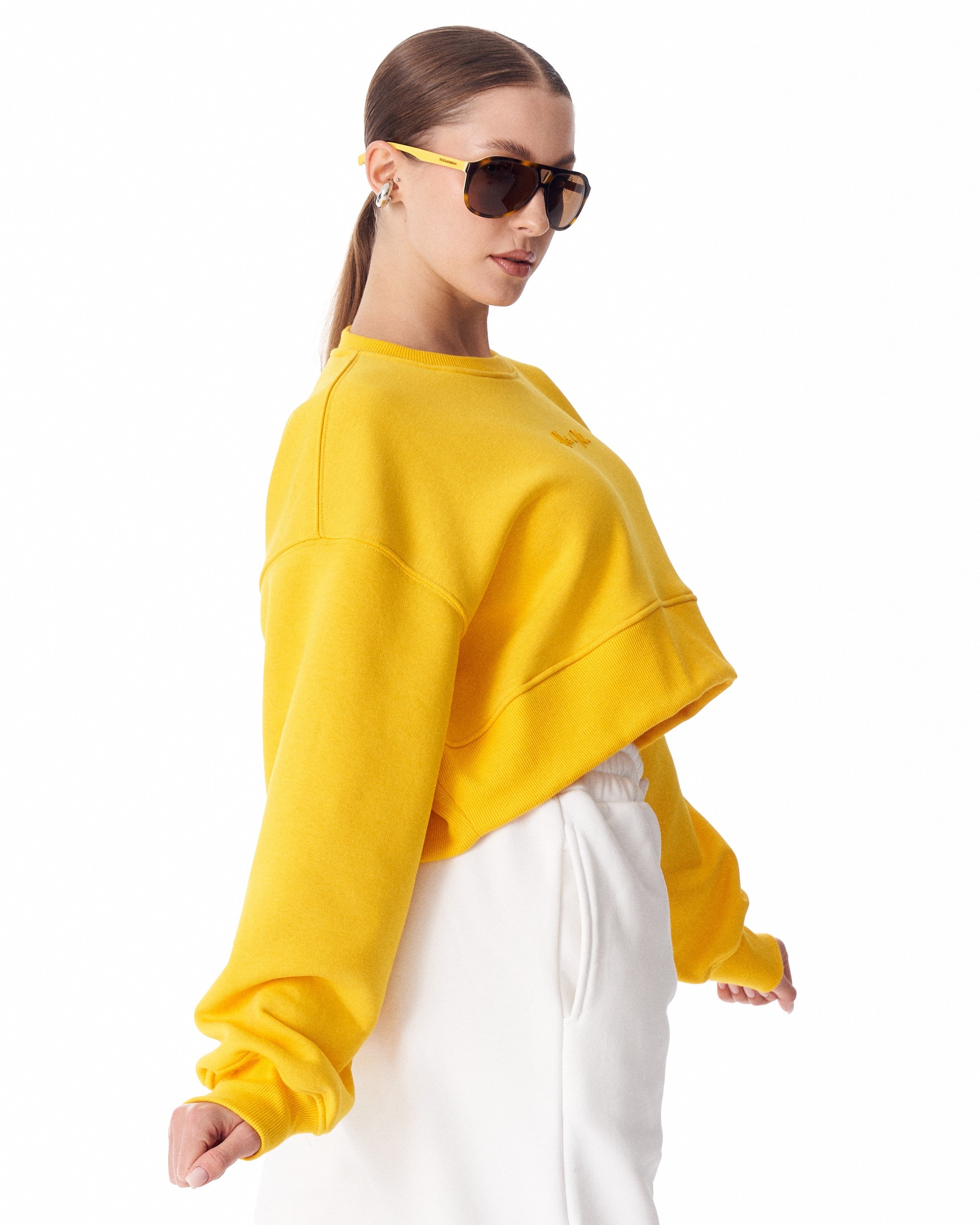 Felpa Crop Oversize da Donna Gialla | MV