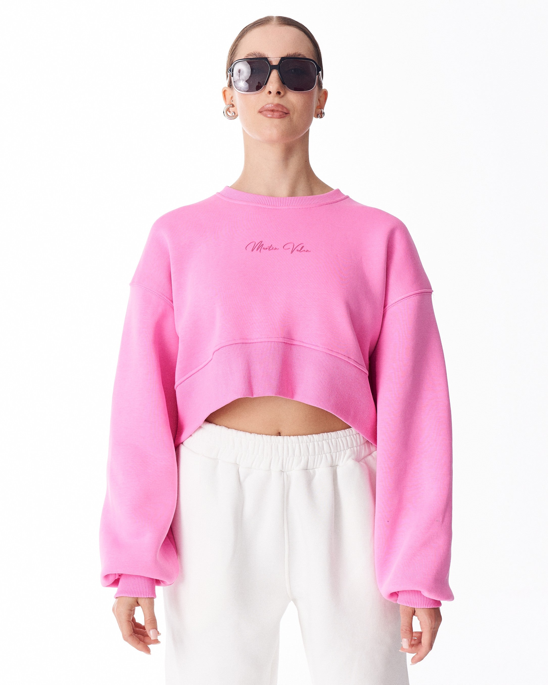 Kadın Pembe Oversize Crop Sweatshirt | Martin Valen