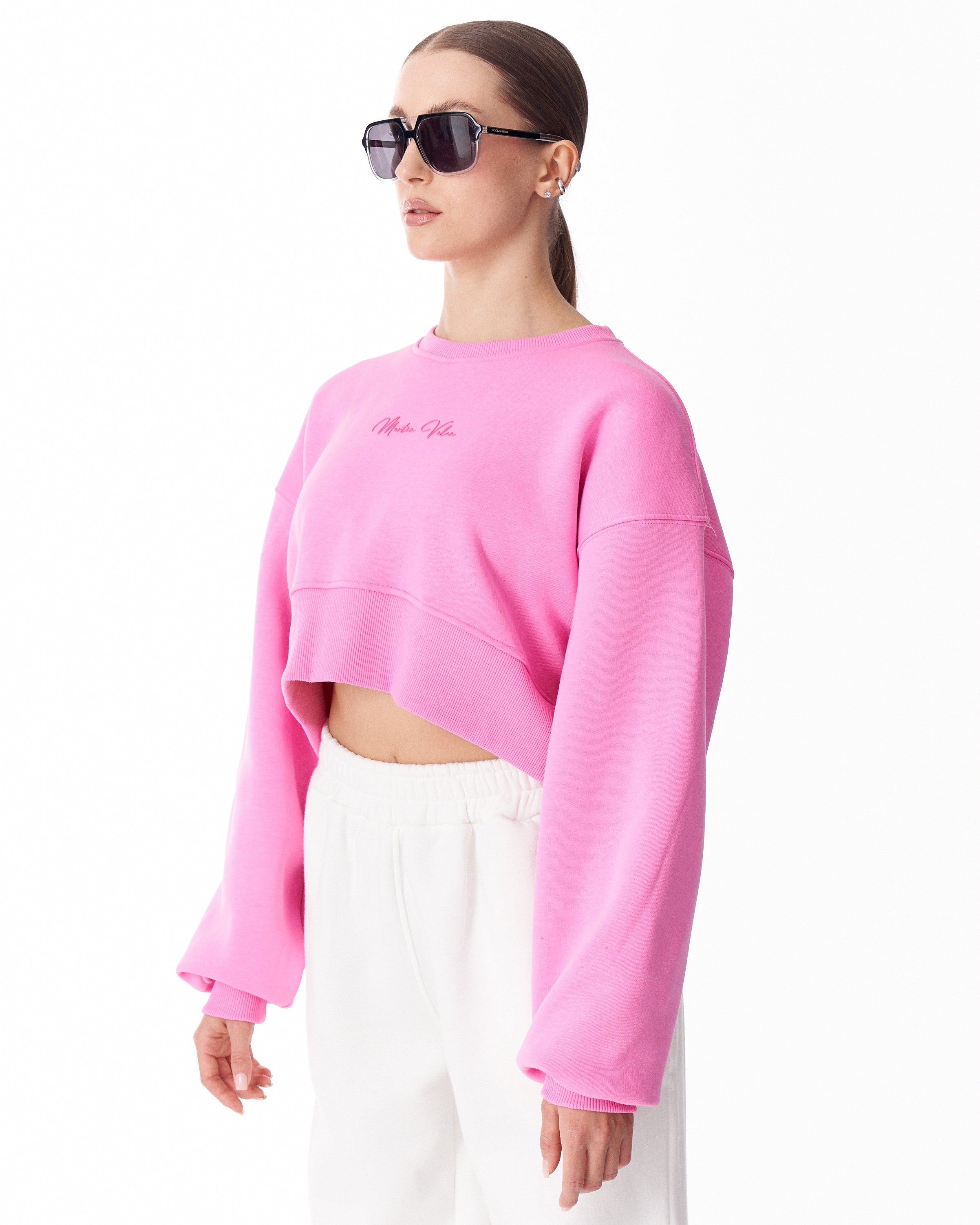 Kadın Pembe Oversize Crop Sweatshirt | Martin Valen
