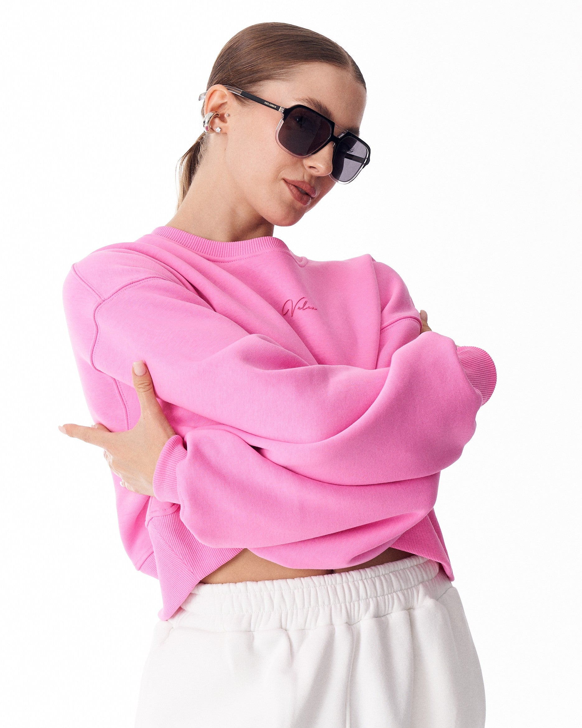 Kadın Pembe Oversize Crop Sweatshirt | Martin Valen