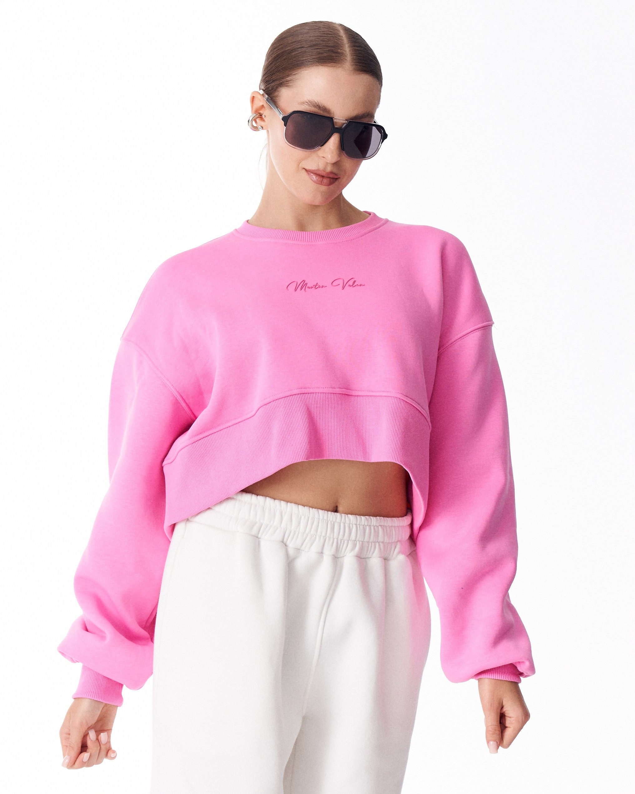 Kadın Pembe Oversize Crop Sweatshirt | Martin Valen
