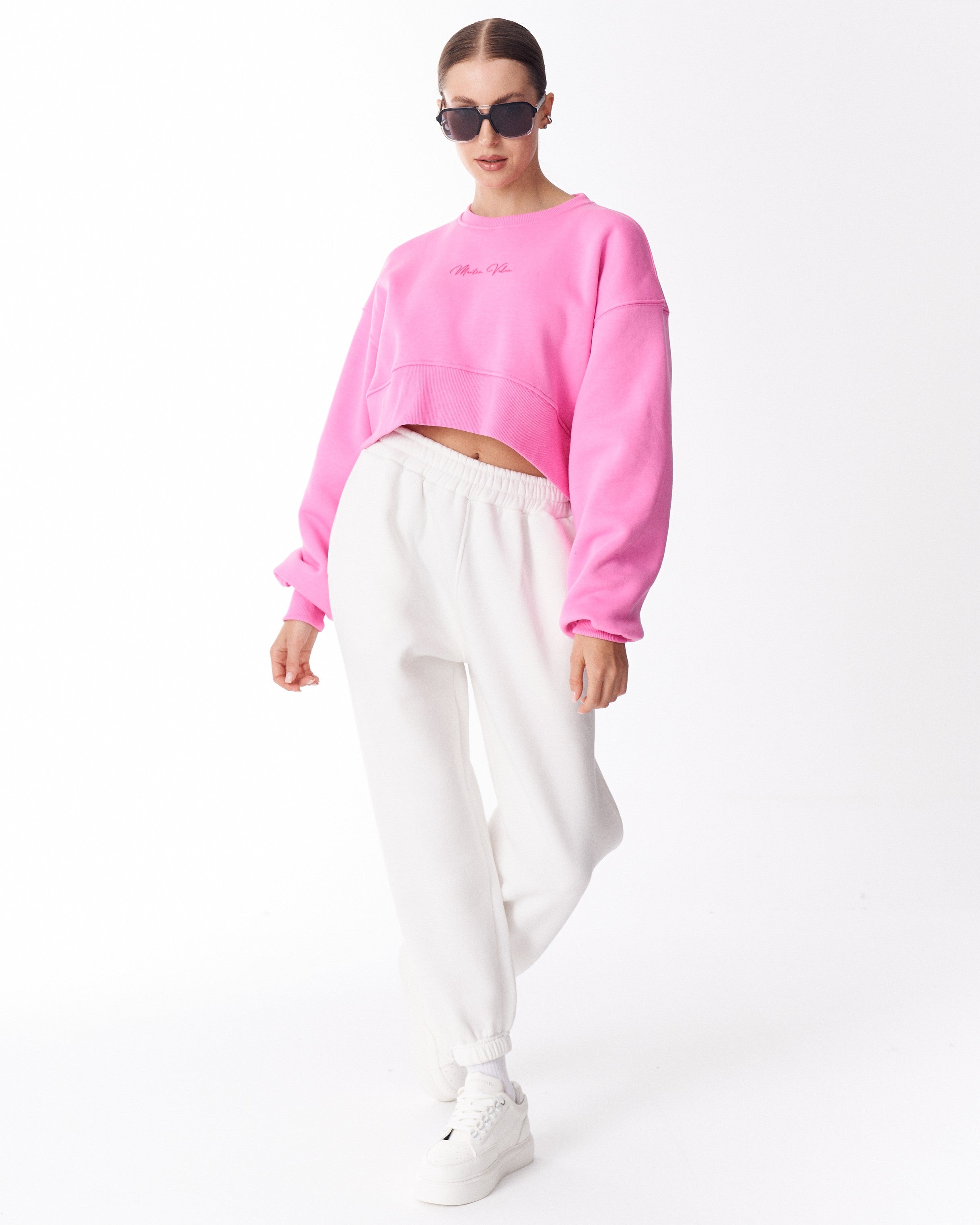 Kadın Pembe Oversize Crop Sweatshirt | Martin Valen