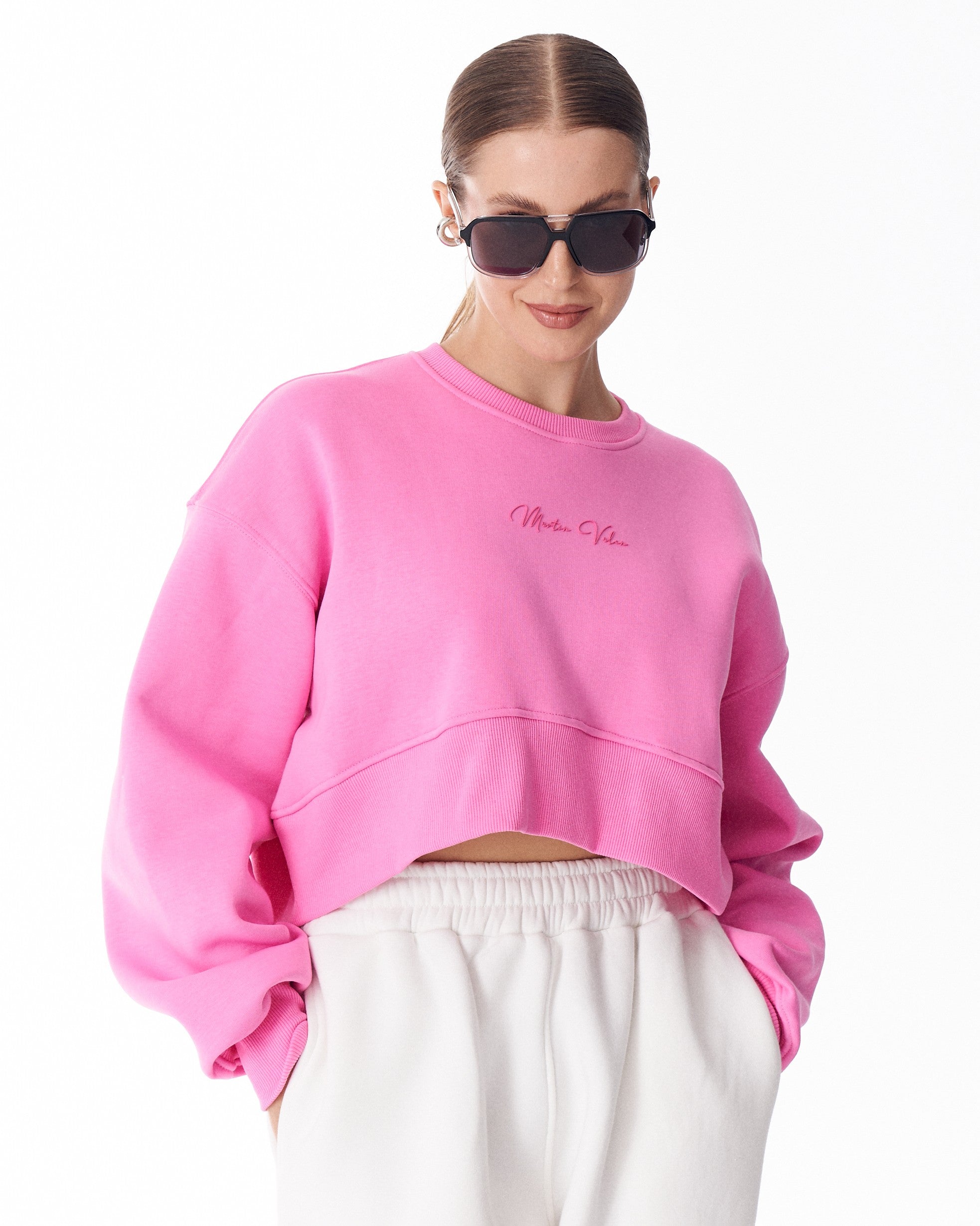 Kadın Pembe Oversize Crop Sweatshirt | Martin Valen