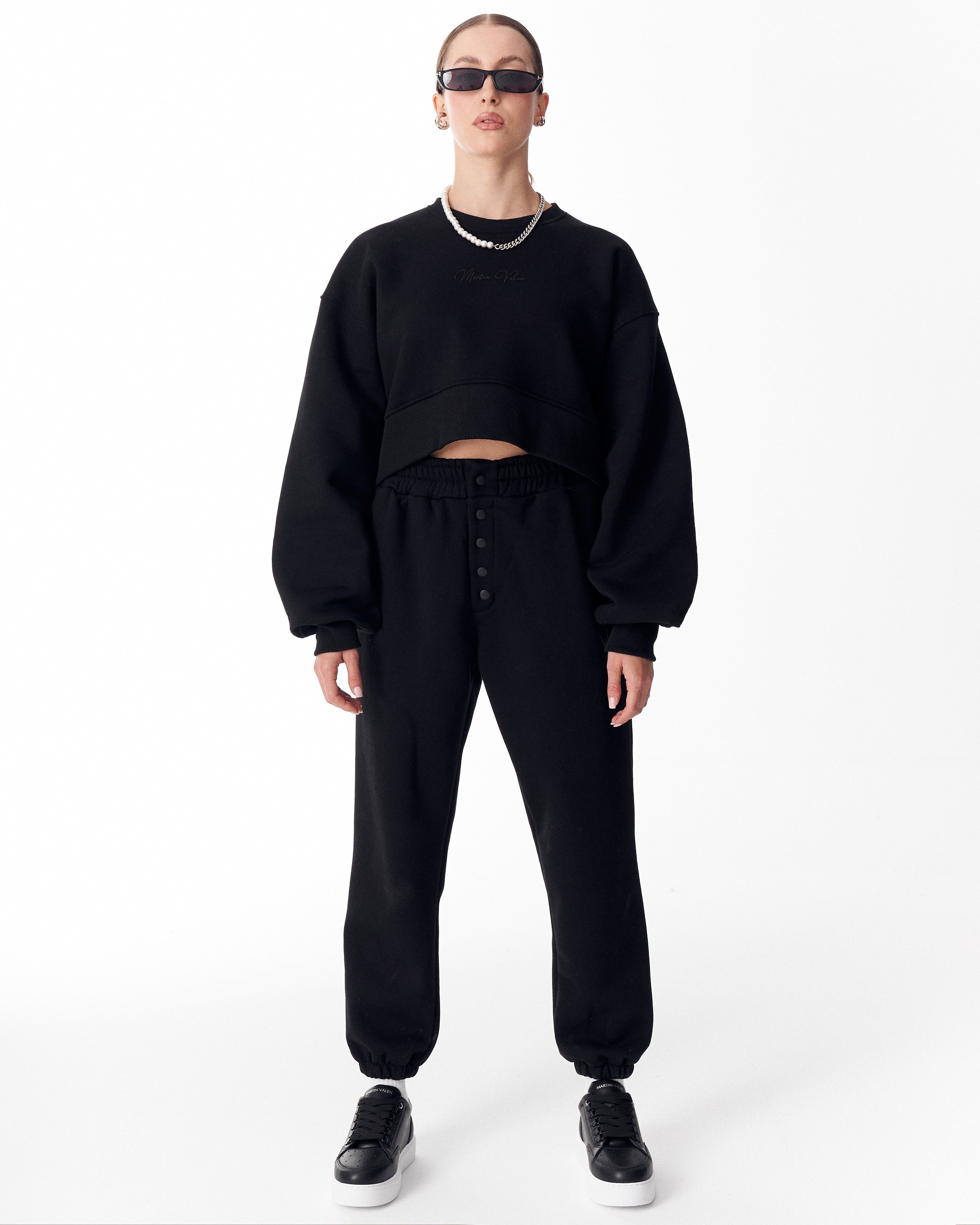 Sudadera Crop Oversize para Mujer en Negro | MV