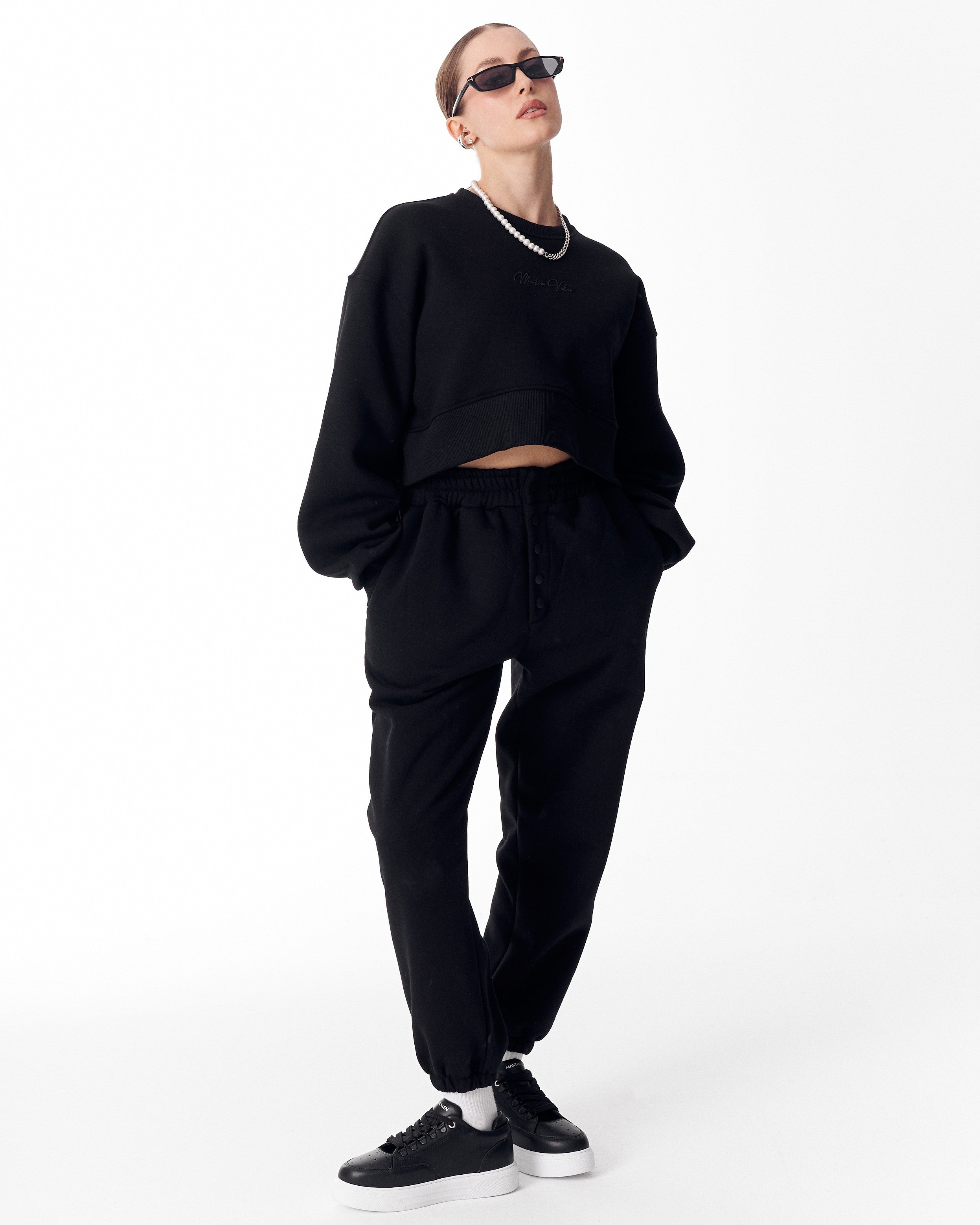 Sudadera Crop Oversize para Mujer en Negro | MV
