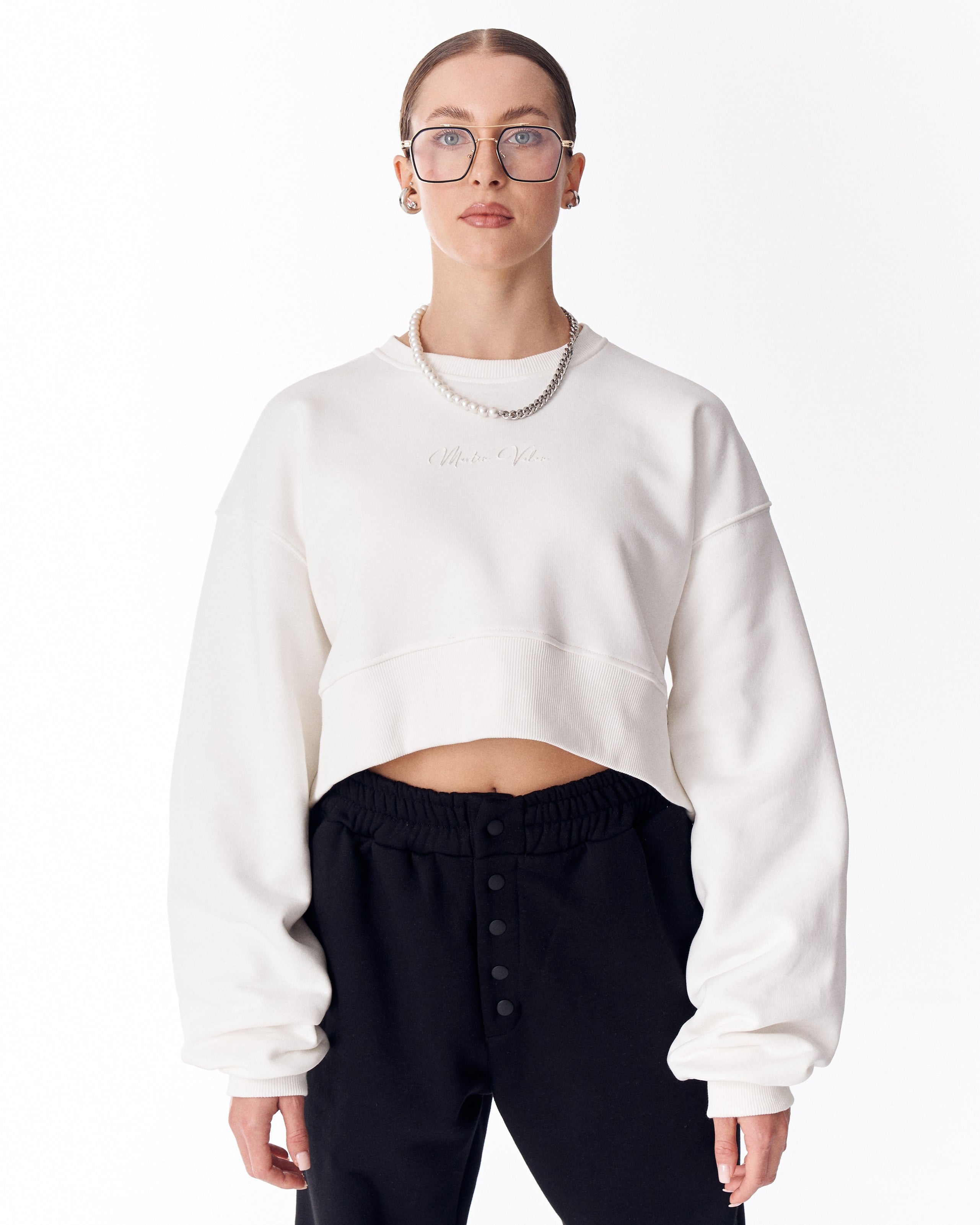 Sudadera Crop Oversize para Mujer en Blanco | MV