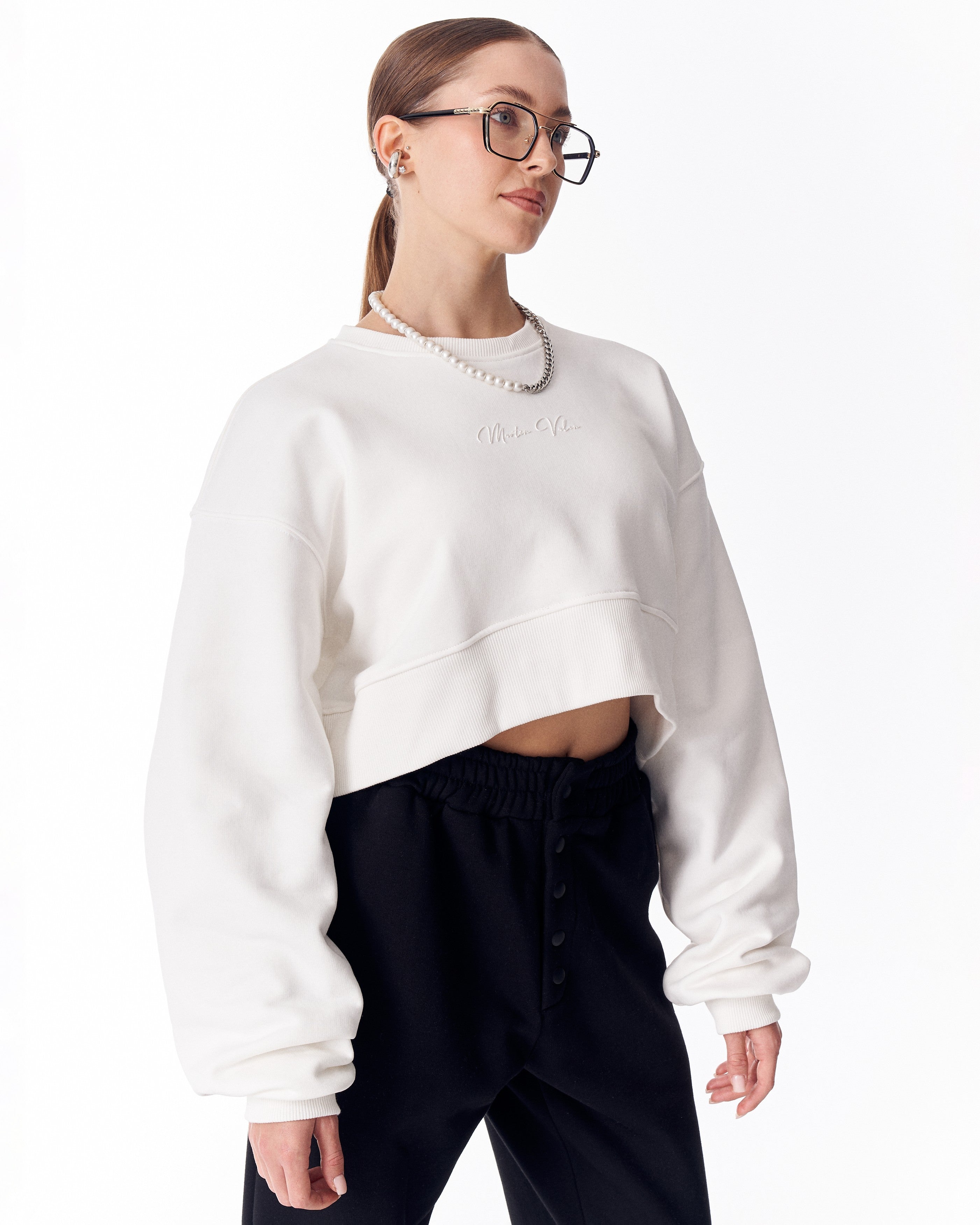 Sudadera Crop Oversize para Mujer en Blanco | MV