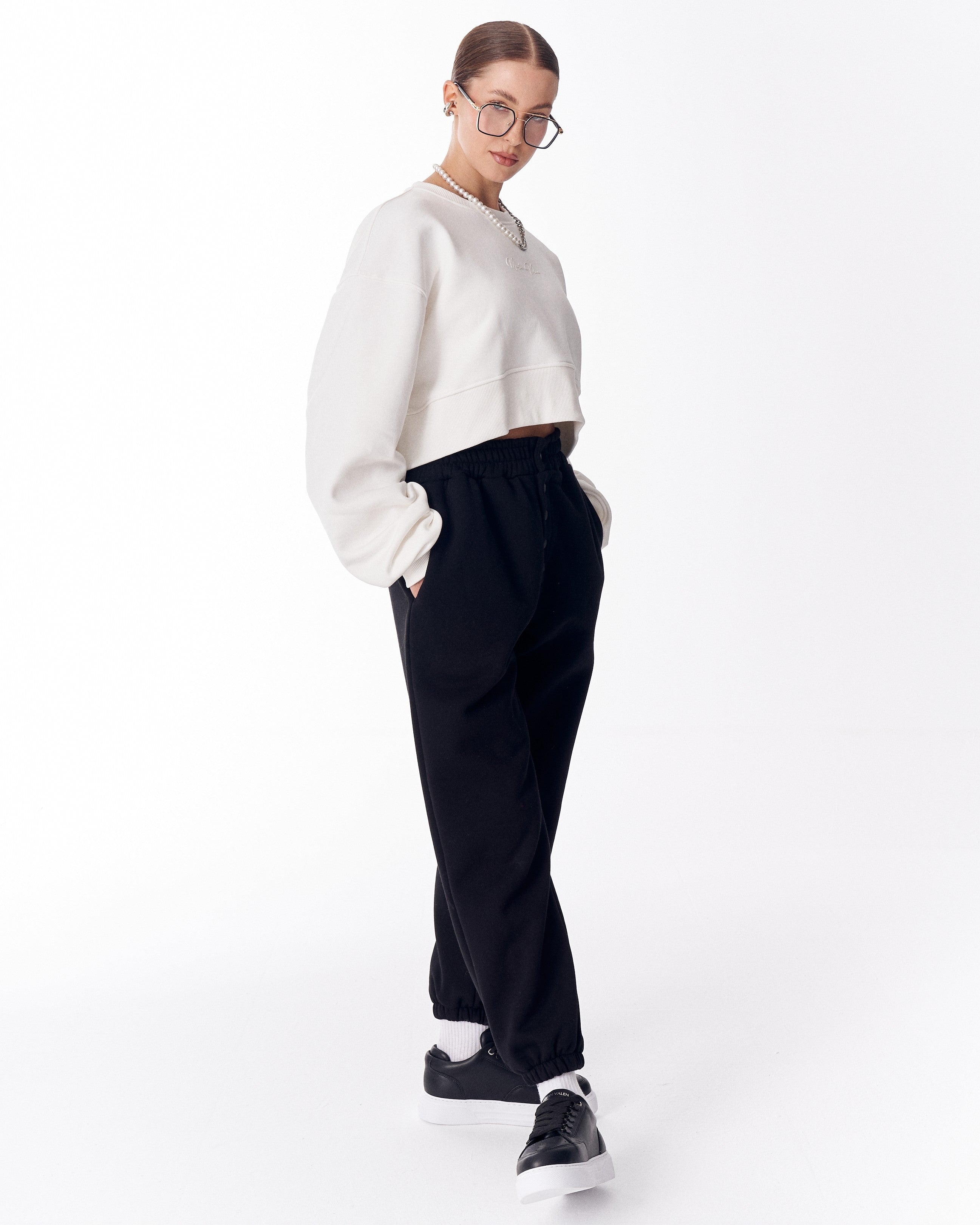 Sudadera Crop Oversize para Mujer en Blanco | MV