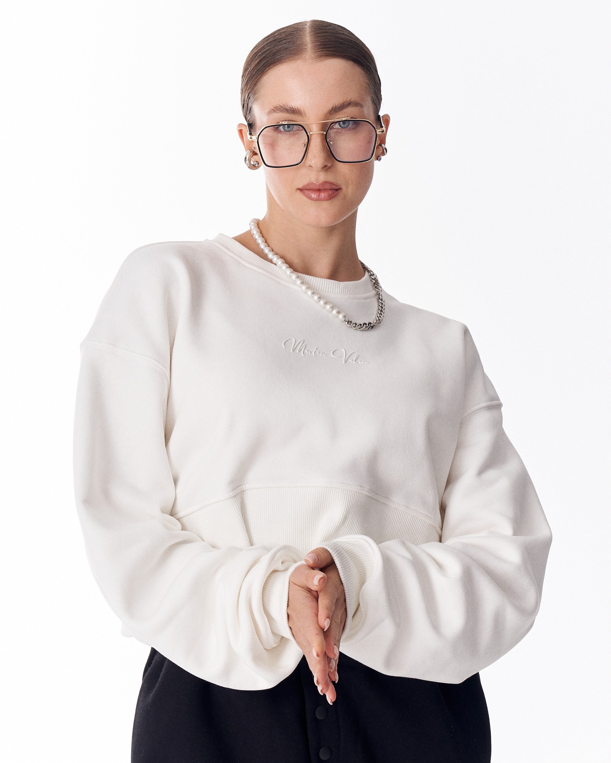 Sudadera Crop Oversize para Mujer en Blanco | MV