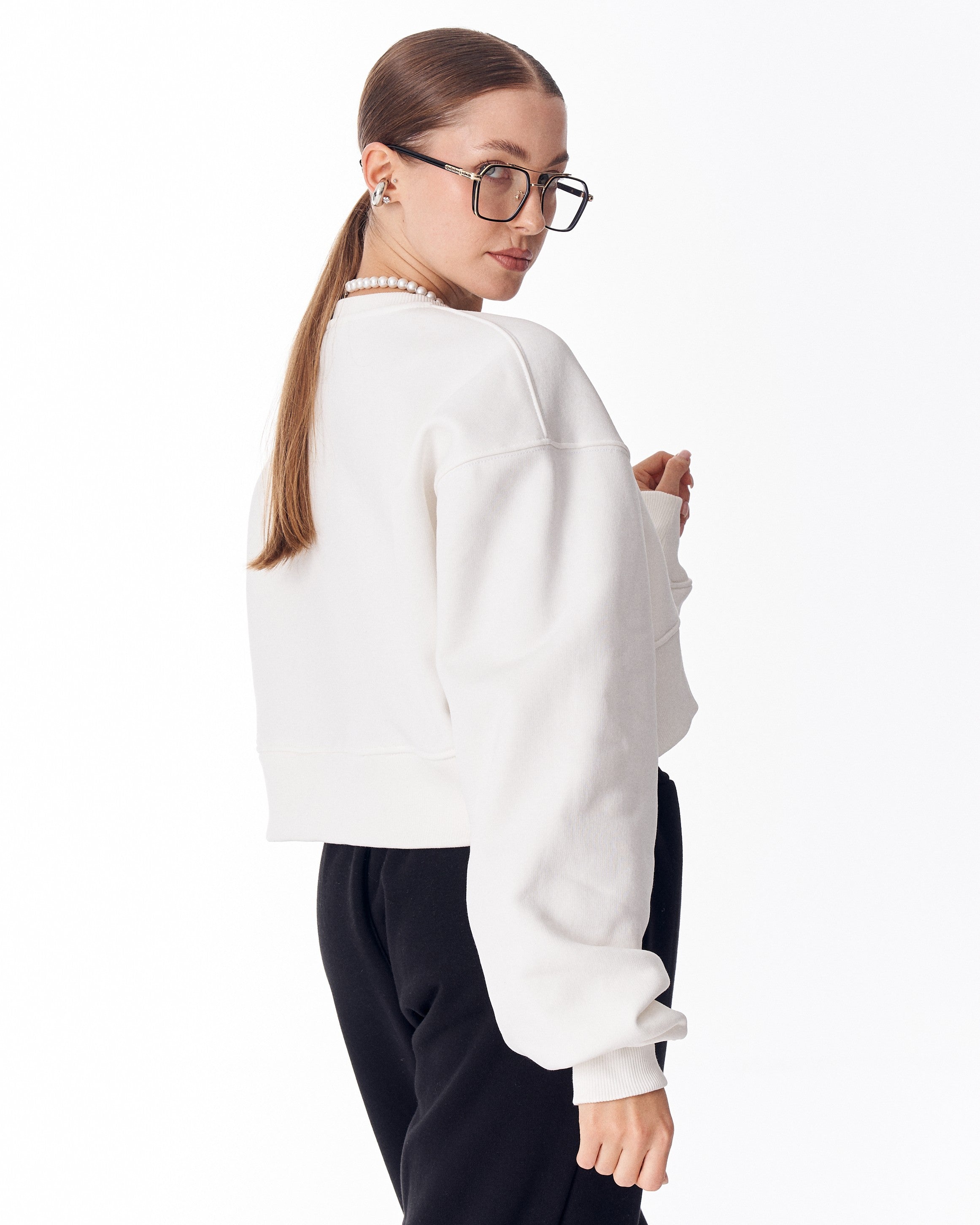 Sudadera Crop Oversize para Mujer en Blanco | MV