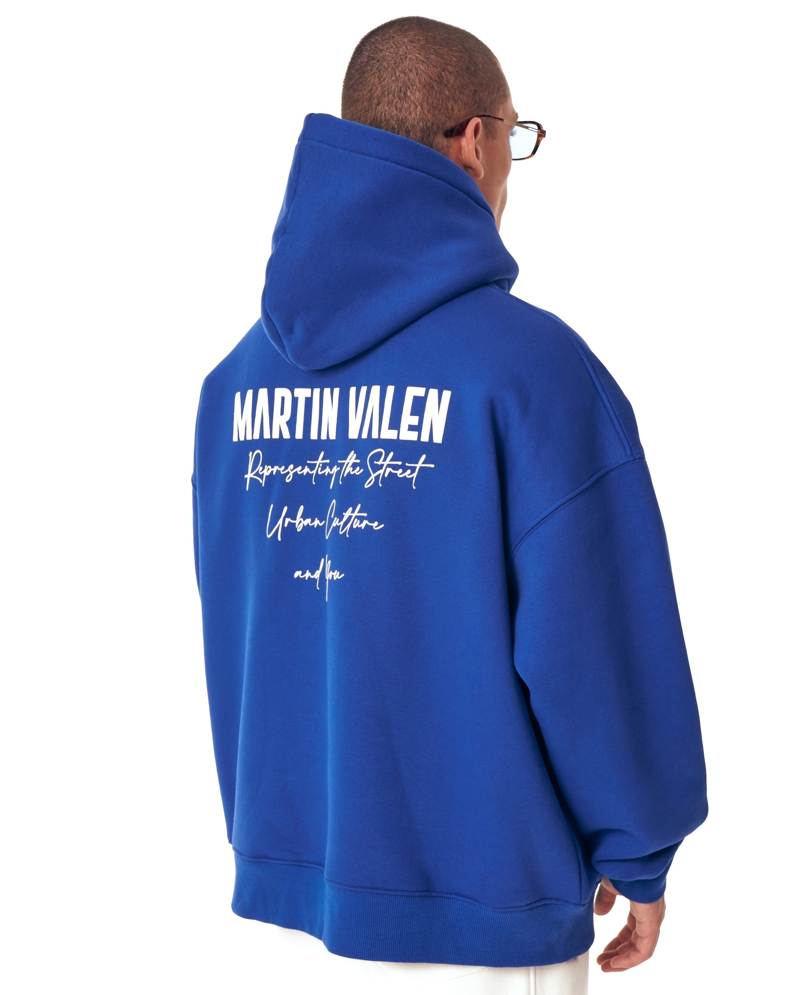 Puff-Druck Extra Übergroßer Blauer Hoodie