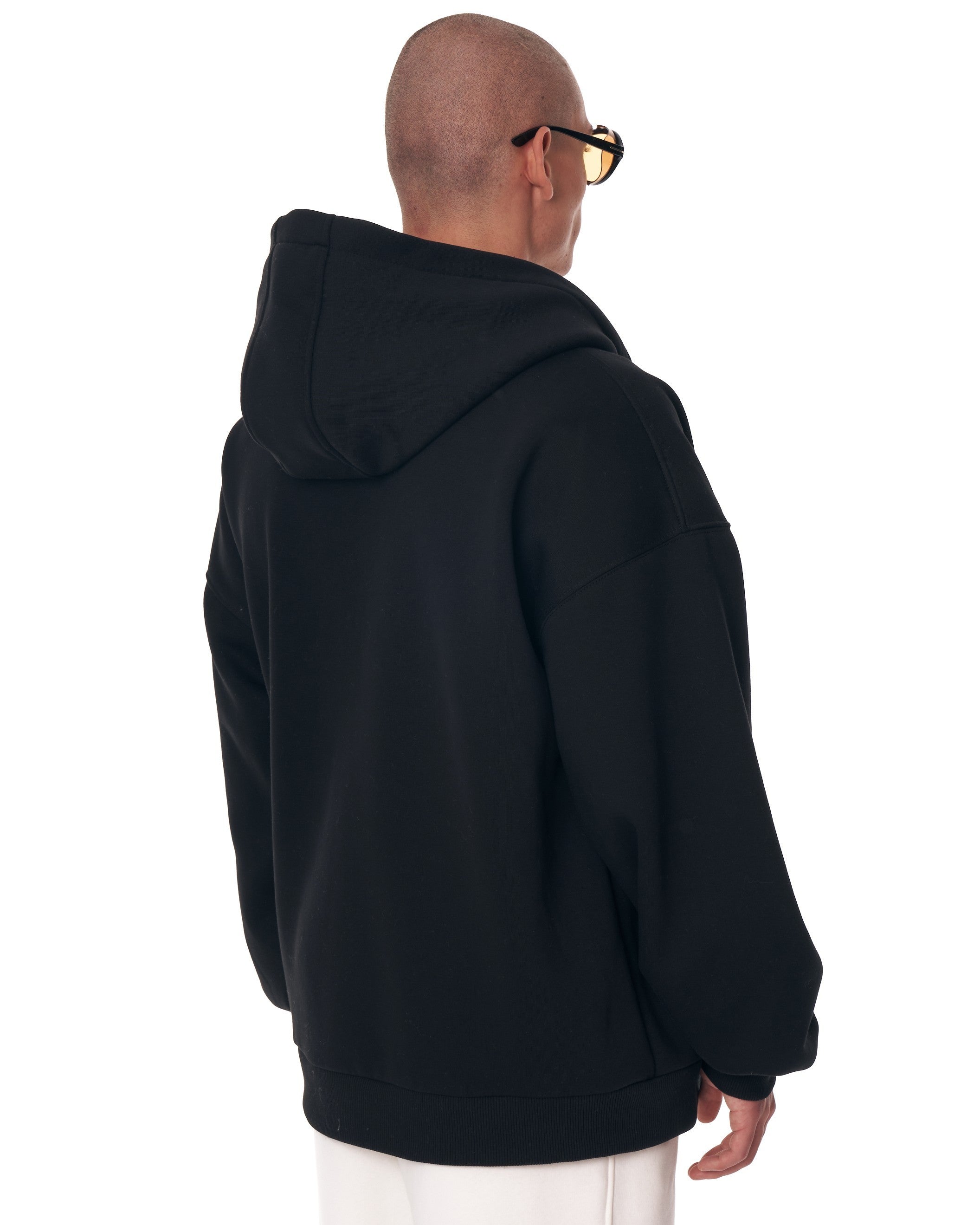 Erkek Açık Yakalı Rahat Siyah Oversize Hoodie | Martin Valen