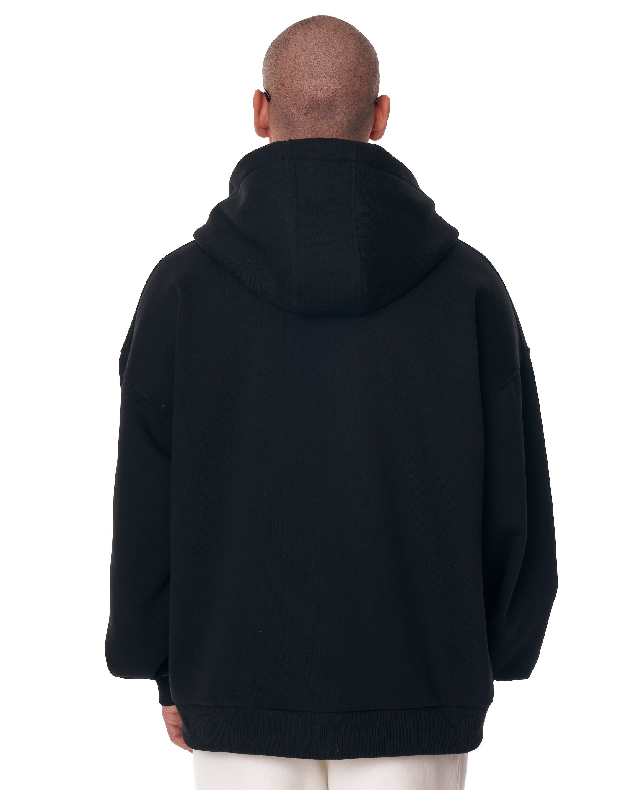 Erkek Açık Yakalı Rahat Siyah Oversize Hoodie | Martin Valen