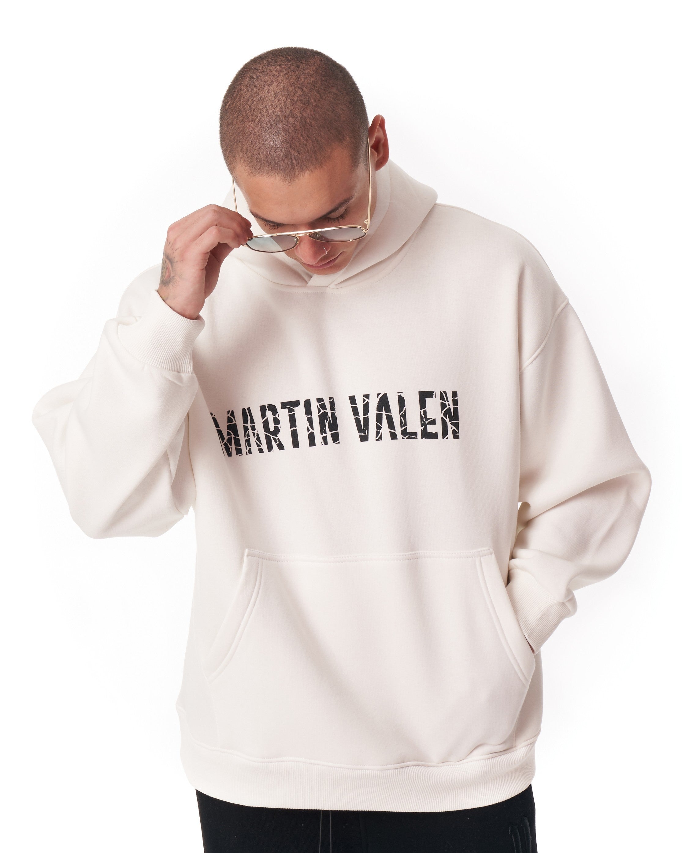 Белое оверсайз худи Grieto Martin Valen дизайнерское | MV