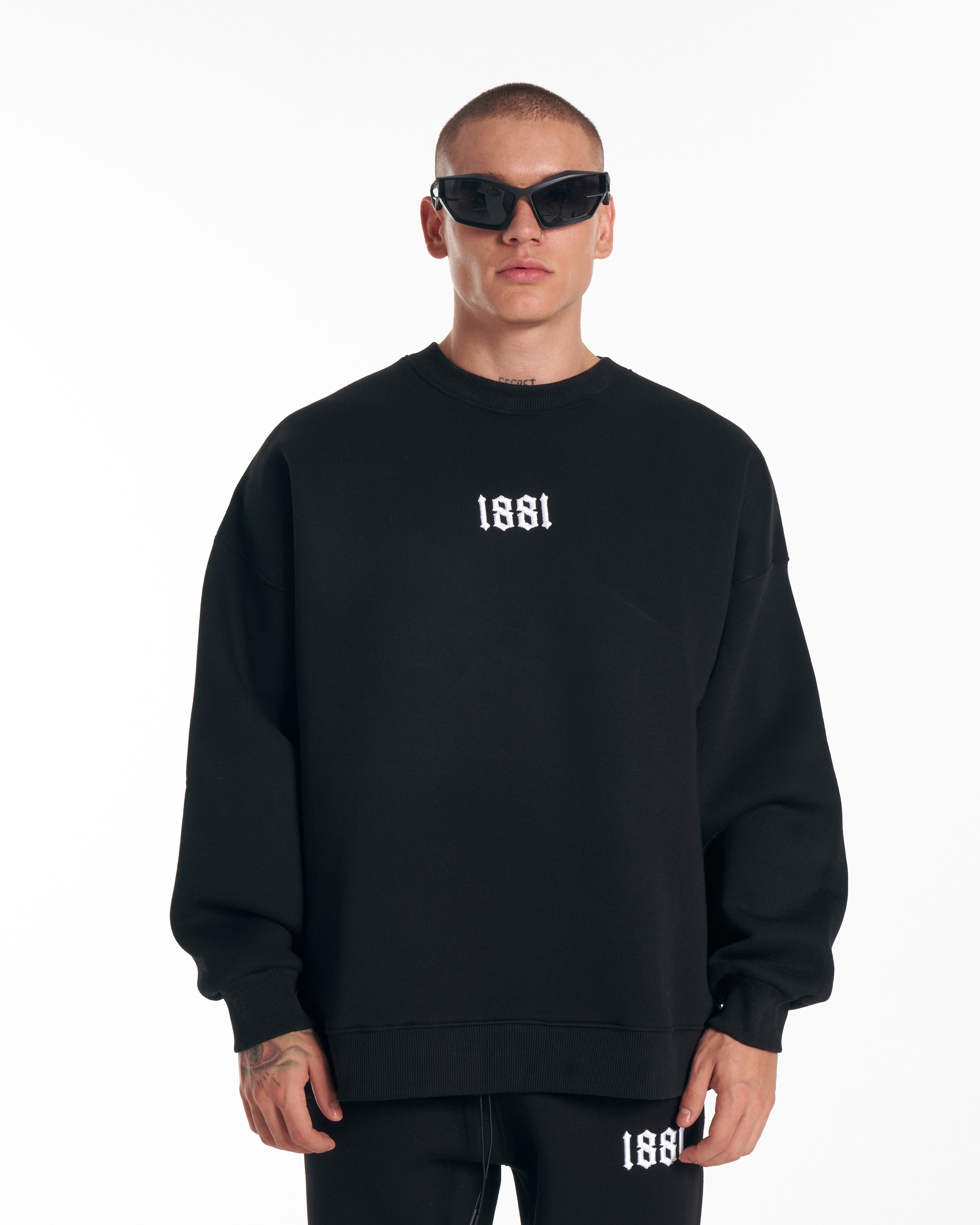 1881 Designer 3D-Stickerei Oversized Schwarzer Sweatshirt-Trainingsanzug