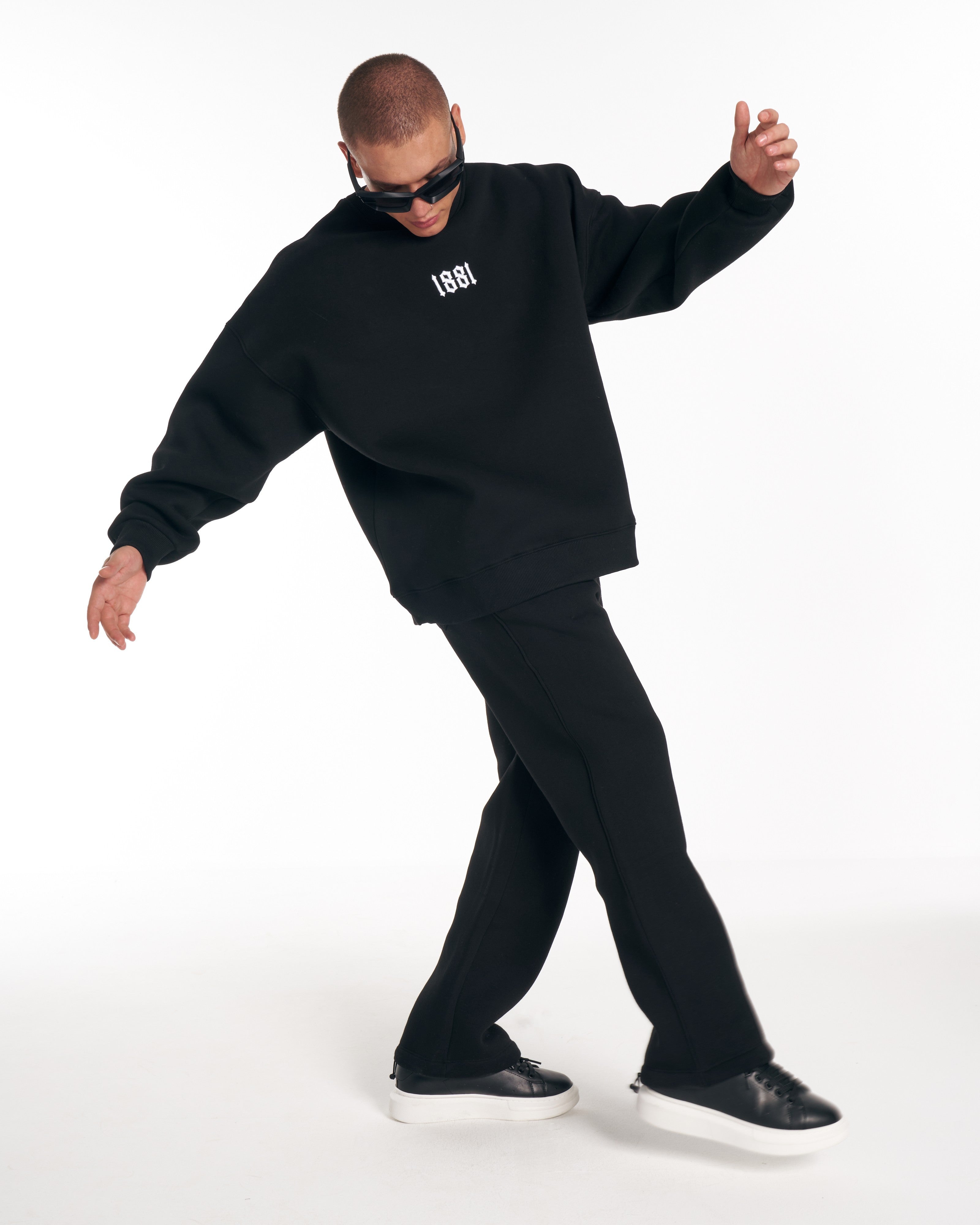 1881 Designer 3D-Stickerei Oversized Schwarzer Sweatshirt-Trainingsanzug